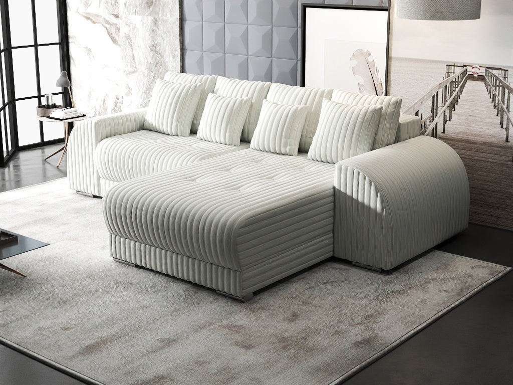 Colțar extensibil dumonde cu ladă de depozitare si sezut confortabil din spuma HR, Verona Ambience Alb II 290x185 cm Fabrica