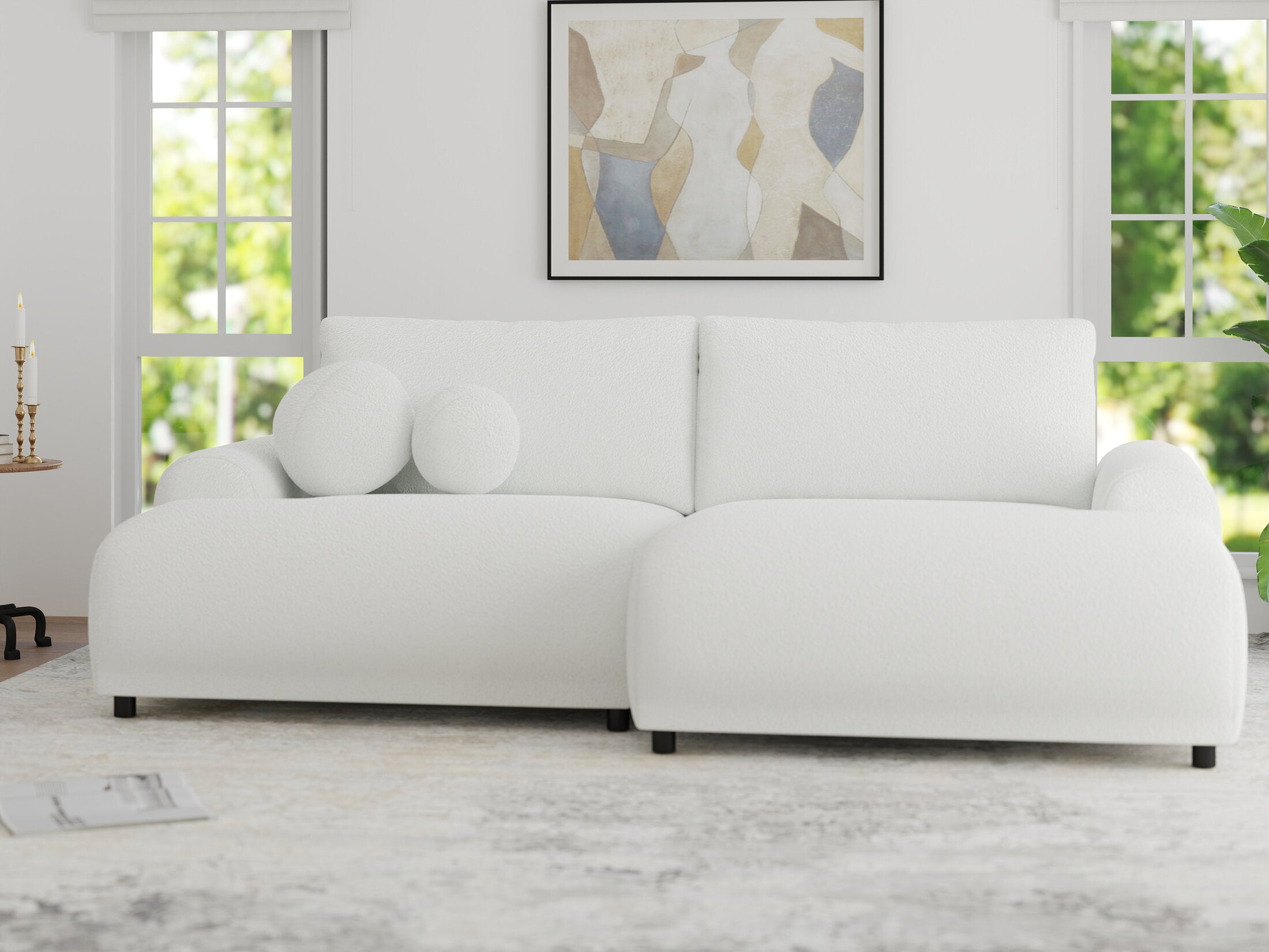 Colțar extensibil dumonde cu ladă de depozitare și șezut confortabil din spumă HR, Carlo Euphoria Alb 240x145 cm II