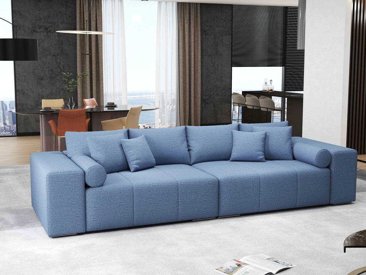 Canapea extensibilă dumonde cu ladă de depozitare si sezut confortabil din spuma HR, Marbela Enjoy Lux Blue XXL 295x100 cm fabrica