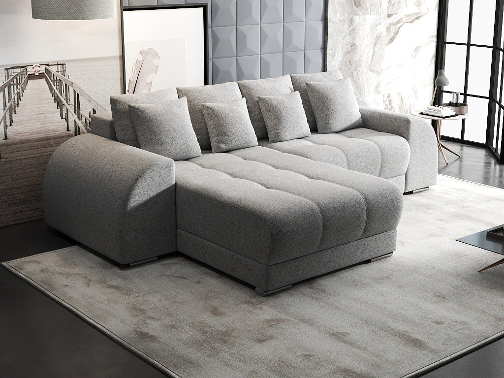 Colțar extensibil dumonde cu ladă de depozitare si sezut confortabil din spuma HR, Verona Euphoria Gri 290x185 cm Fabrica