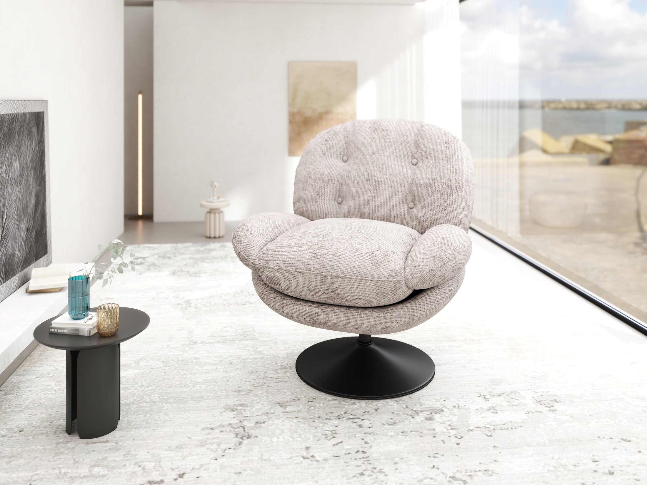 Fotoliu dumonde tapitat Bej modern Amaris 83x95cm