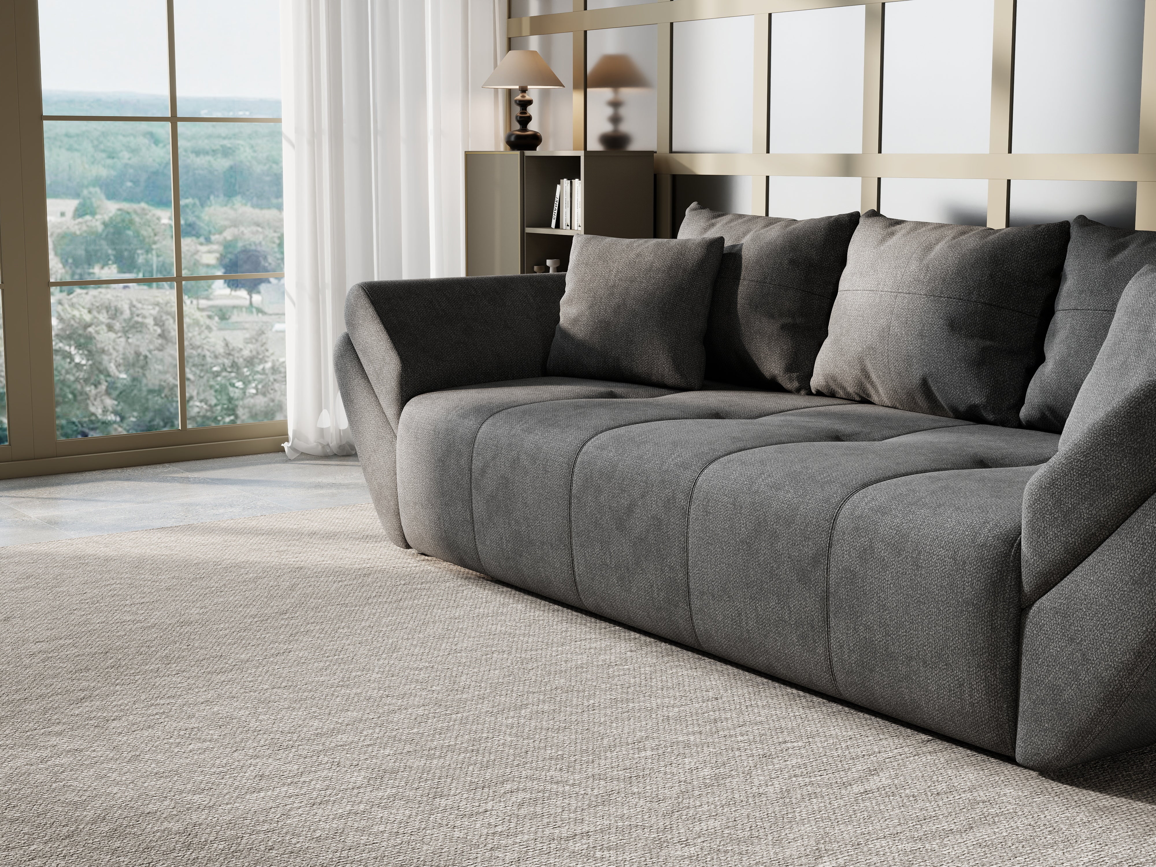 Canapea extensibilă dumonde cu ladă de depozitare si sezut confortabil din spuma HR, Berlin Kaki 250x100 cm Fabrica