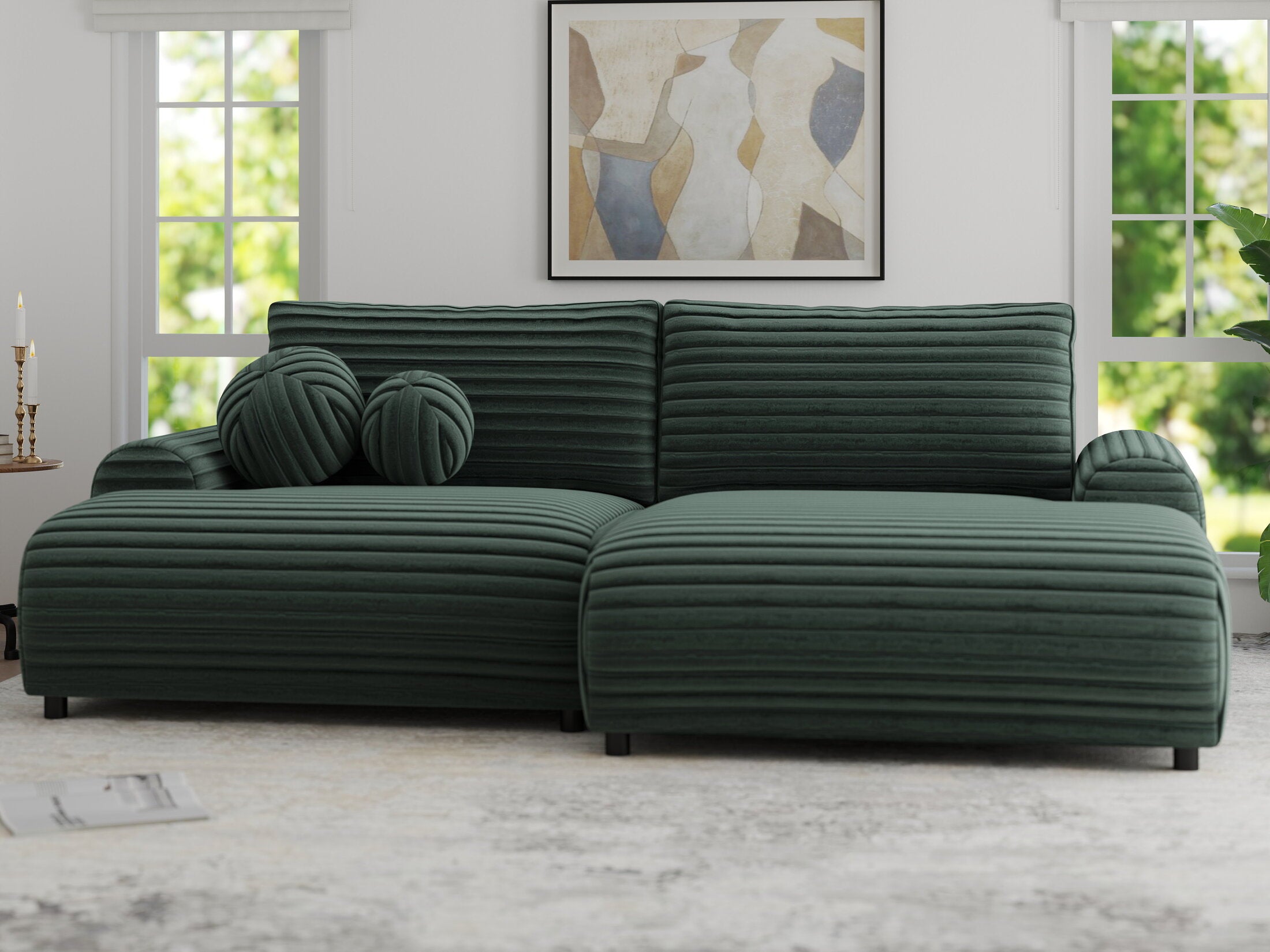 Colțar extensibil dumonde cu ladă de depozitare și șezut confortabil din spumă HR, Carlo Ambience Verde 240x145 cm II