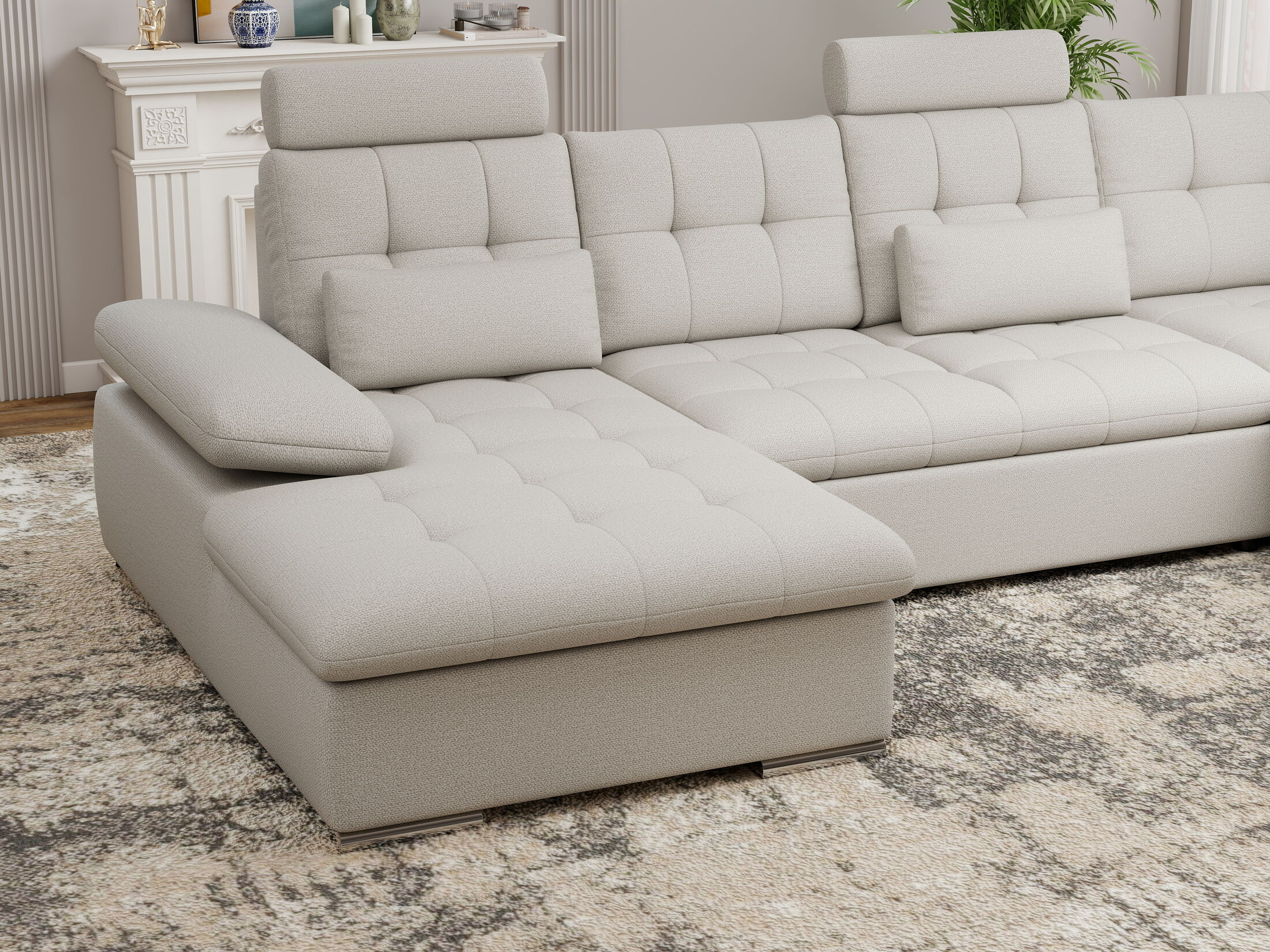 Colțar extensibil dumonde cu ladă de depozitare și șezut confortabil din spumă HR, Merkur U Enjoy Bej 324x218 cm