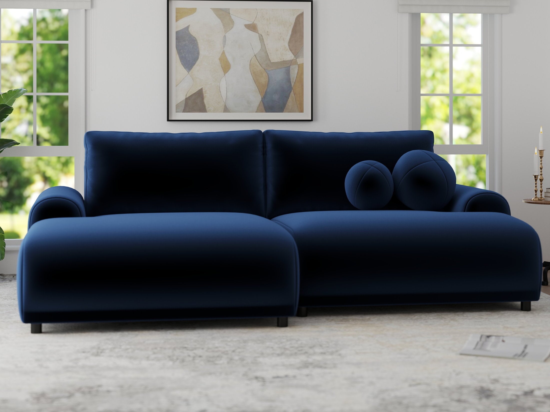 Colțar extensibil dumonde cu ladă de depozitare și șezut confortabil din spumă HR, Carlo Royal Albastru Navy 240x145 cm