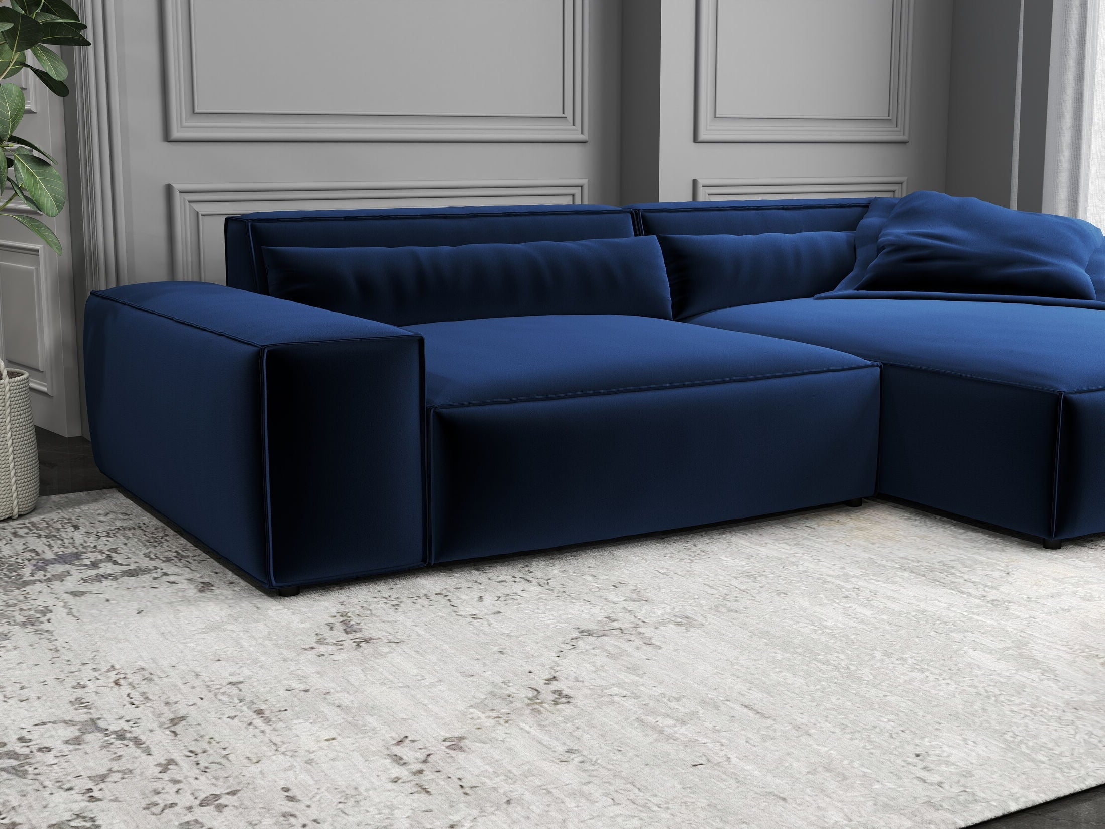 Colțar dumonde cu șezut confortabil din spumă HR, Marvelo Royal Albastru Navy 264x175 cm II