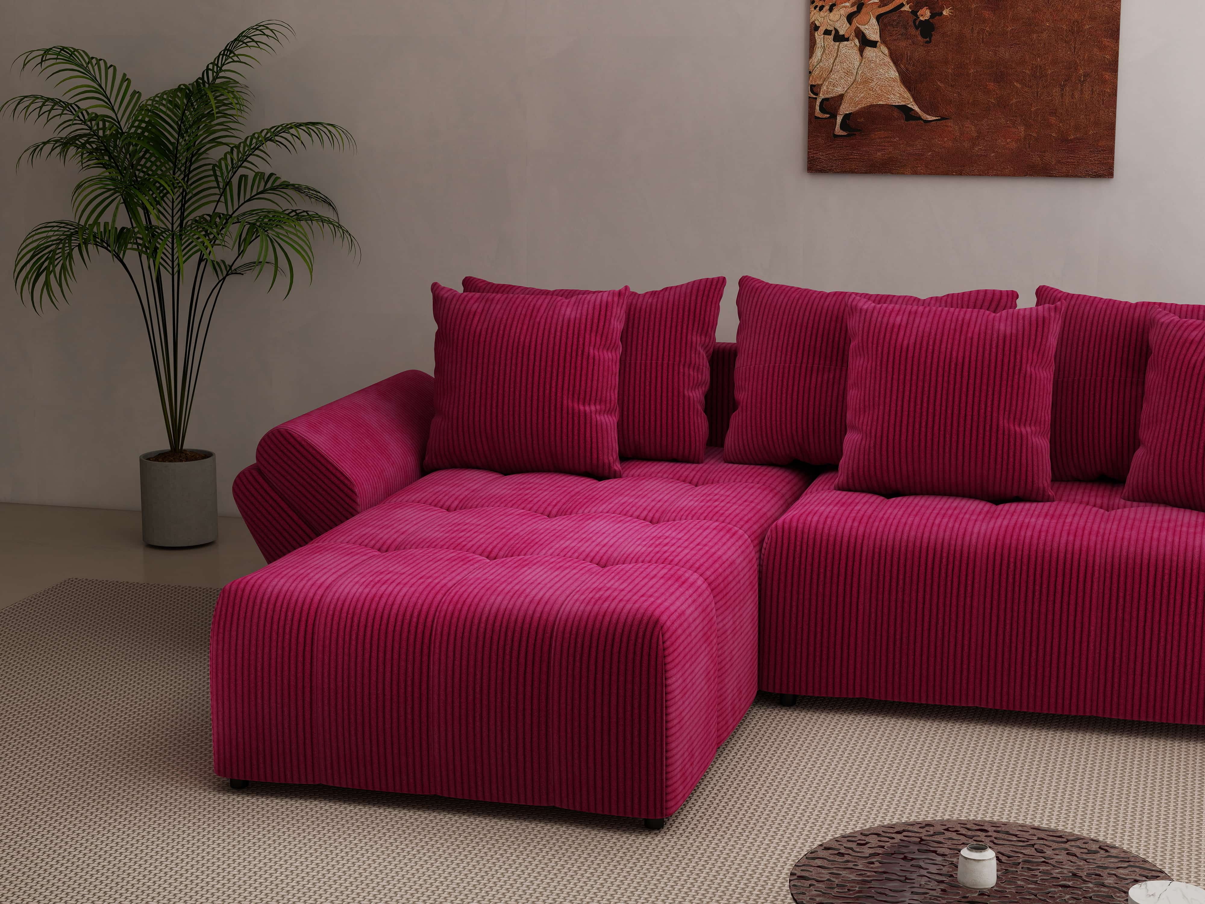 Colțar extensibil dumonde cu ladă de depozitare si sezut confortabil din spuma HR, Berlin Zoom Bordeaux 280x185 cm Fabrica