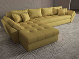 Colțar extensibil dumonde cu ladă de depozitare si sezut confortabil din spuma HR, Loana XL Enjoy Melon 335x185 cm Fabrica