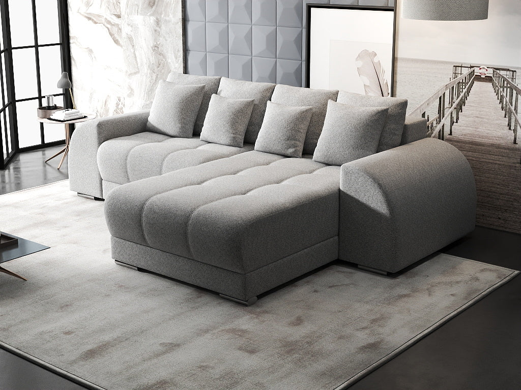 Colțar extensibil dumonde cu ladă de depozitare si sezut confortabil din spuma HR, Verona Euphoria Gri II 290x185 cm Fabrica