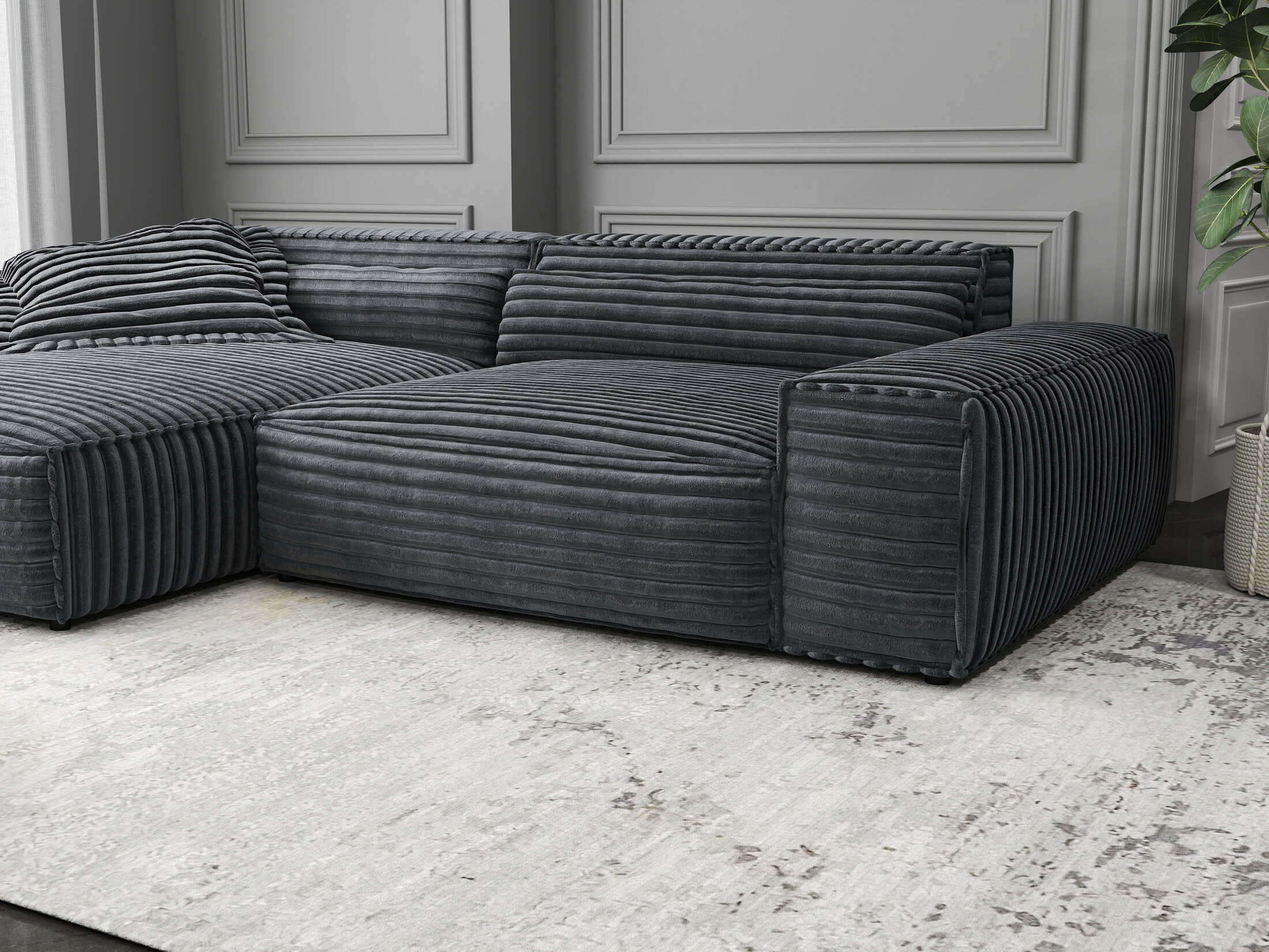 Colțar dumonde cu șezut confortabil din spumă HR, Marvelo Ambience Gri 264x175 cm