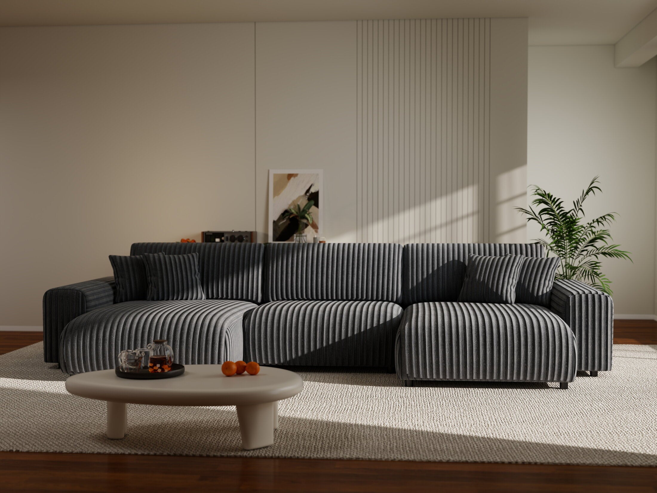 Colțar extensibil dumonde cu ladă de depozitare si sezut confortabil din spuma HR, Sarina U Ambience Gri 350x168 cm