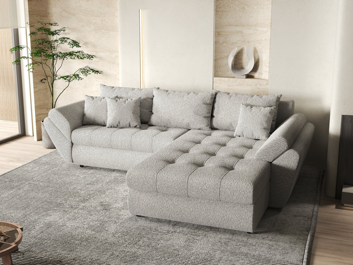 Colțar extensibil dumonde cu ladă de depozitare si sezut confortabil din spuma HR, Loana Gri Euphoria II 270x185 cm Fabrica