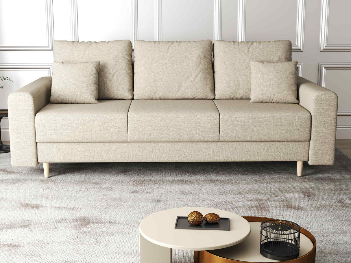 Canapea extensibilă dumonde cu ladă de depozitare si sezut confortabil din spuma HR, Kronos Enjoy Beige 210x100 cm fabrica