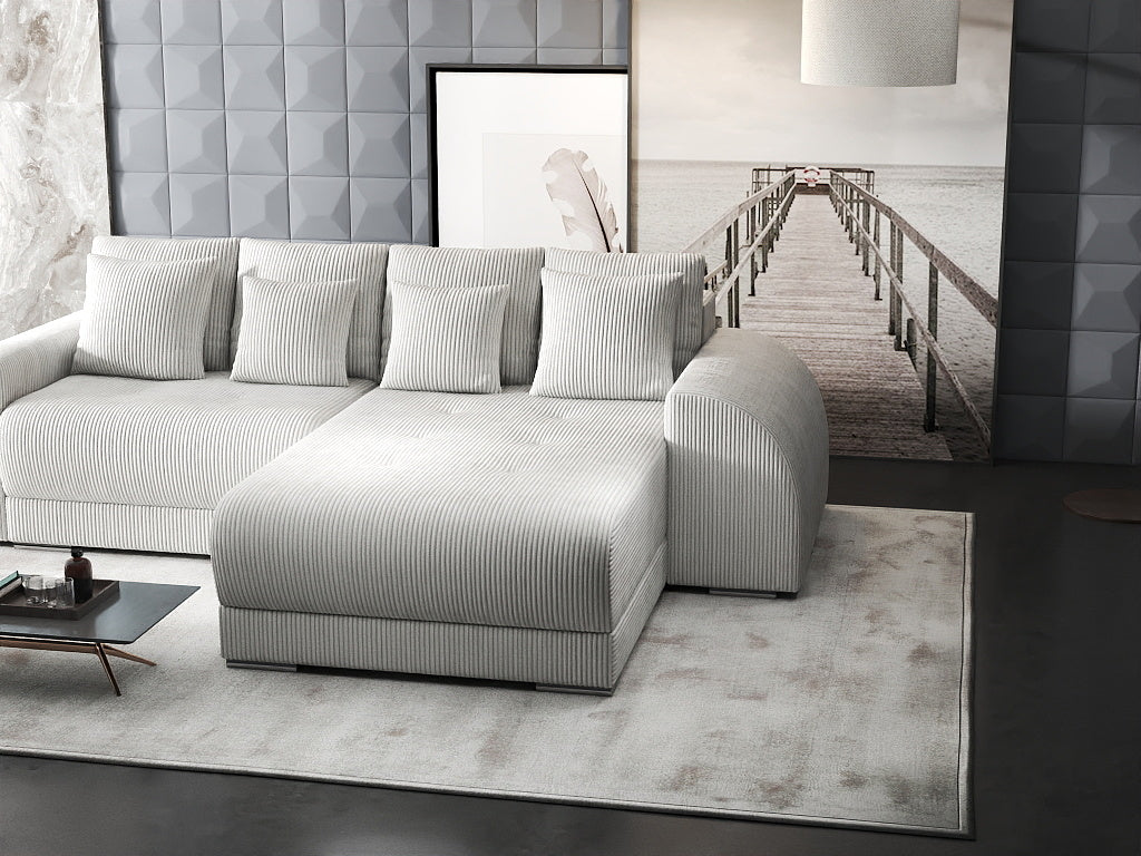 Colțar extensibil dumonde cu ladă de depozitare si sezut confortabil din spuma HR, Verona Zoom Gri II 290x185 cm Fabrica