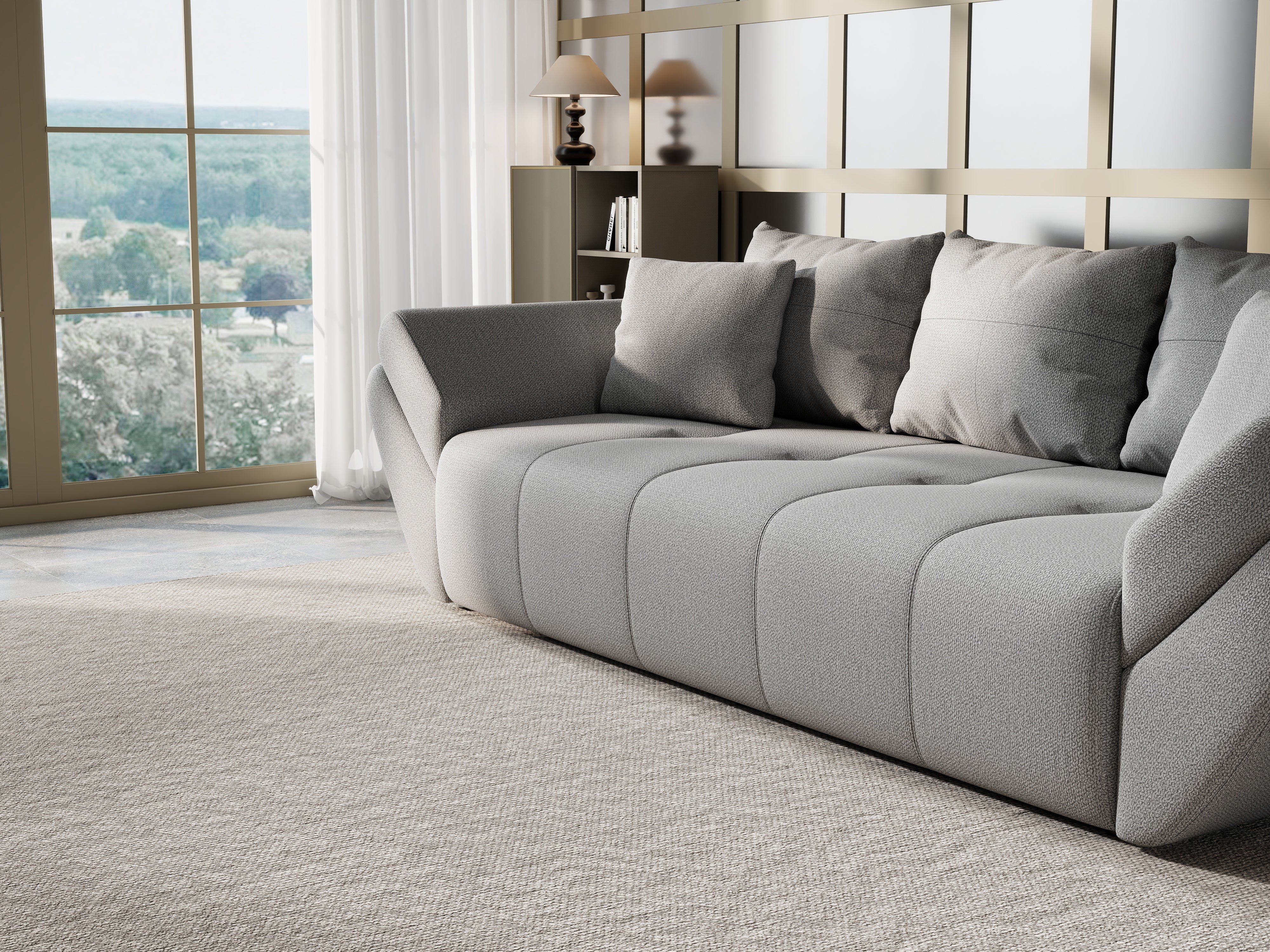 Canapea extensibilă dumonde cu ladă de depozitare si sezut confortabil din spuma HR, Berlin Grey 250x100 cm Fabrica