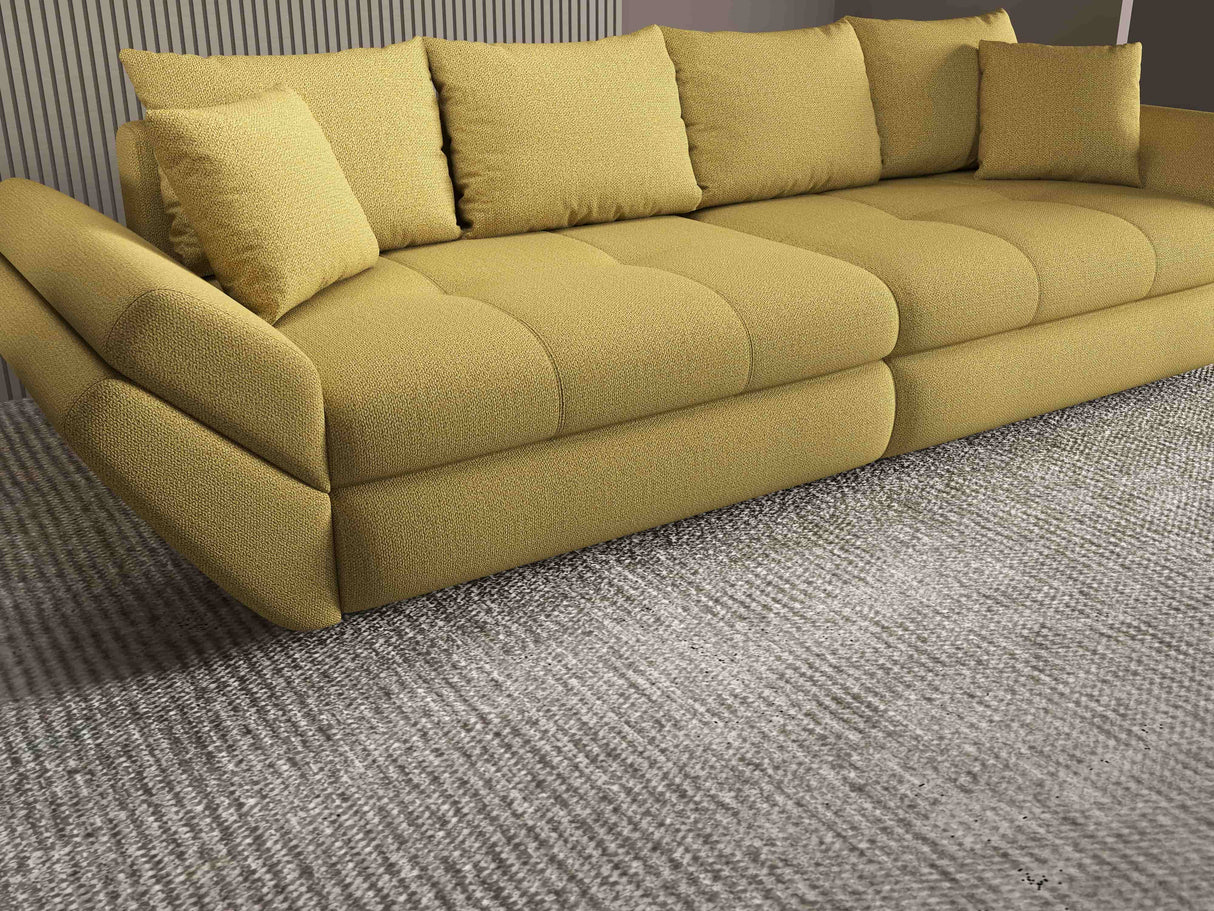 Canapea extensibilă dumonde cu ladă de depozitare si sezut confortabil din spuma HR, Loana Enjoy Melon 300x100 cm Fabrica