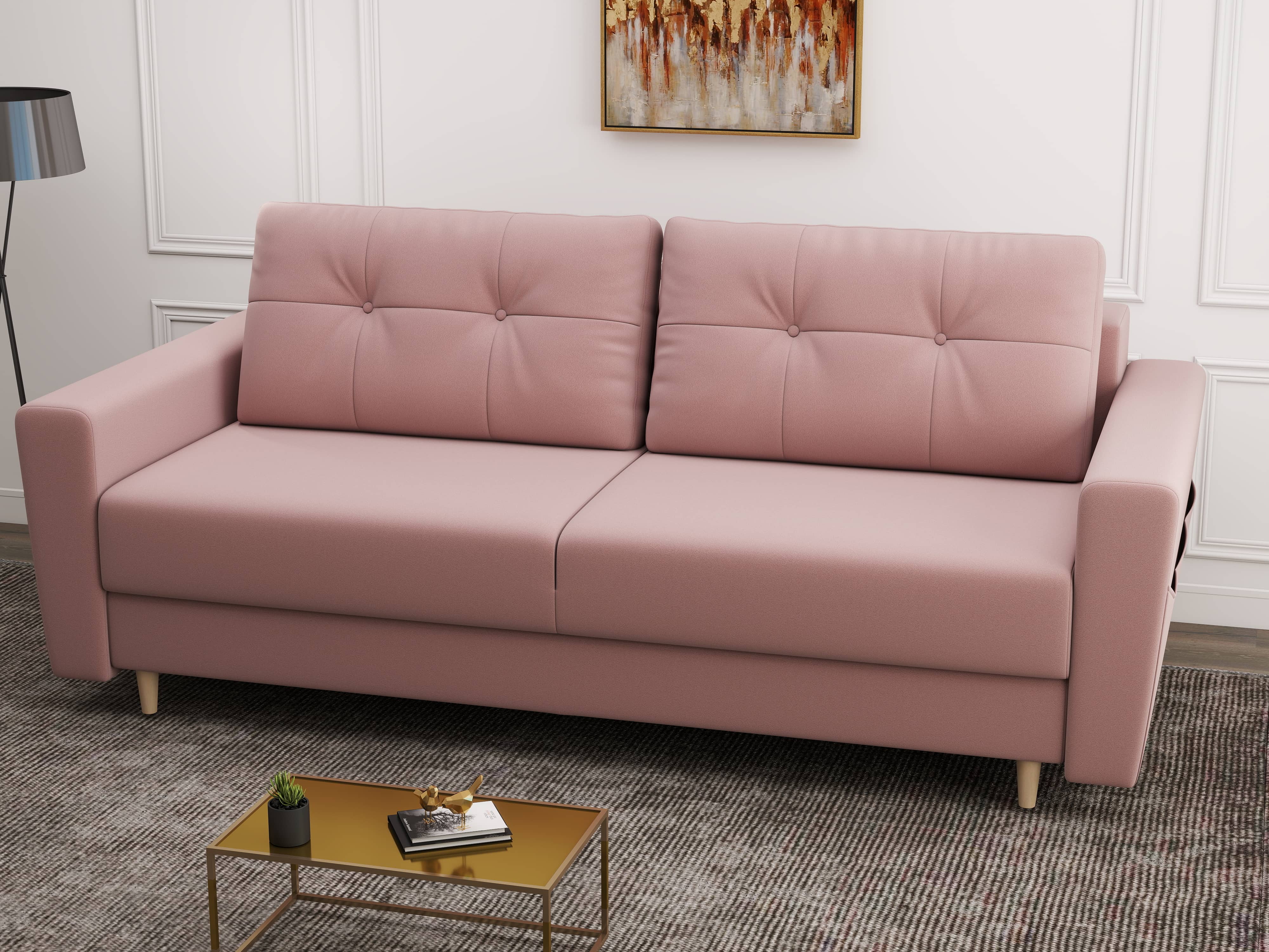 Canapea extensibilă dumonde cu ladă de depozitare si sezut confortabil din spuma HR, Summer Royal Roz 225x100 cm