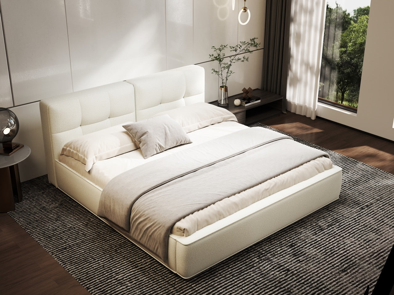 Pat dormitor dumonde, tapitat alb, Madrid 160x200 cm, somiera rabatabila inclusa, spatiu depozitare WLS