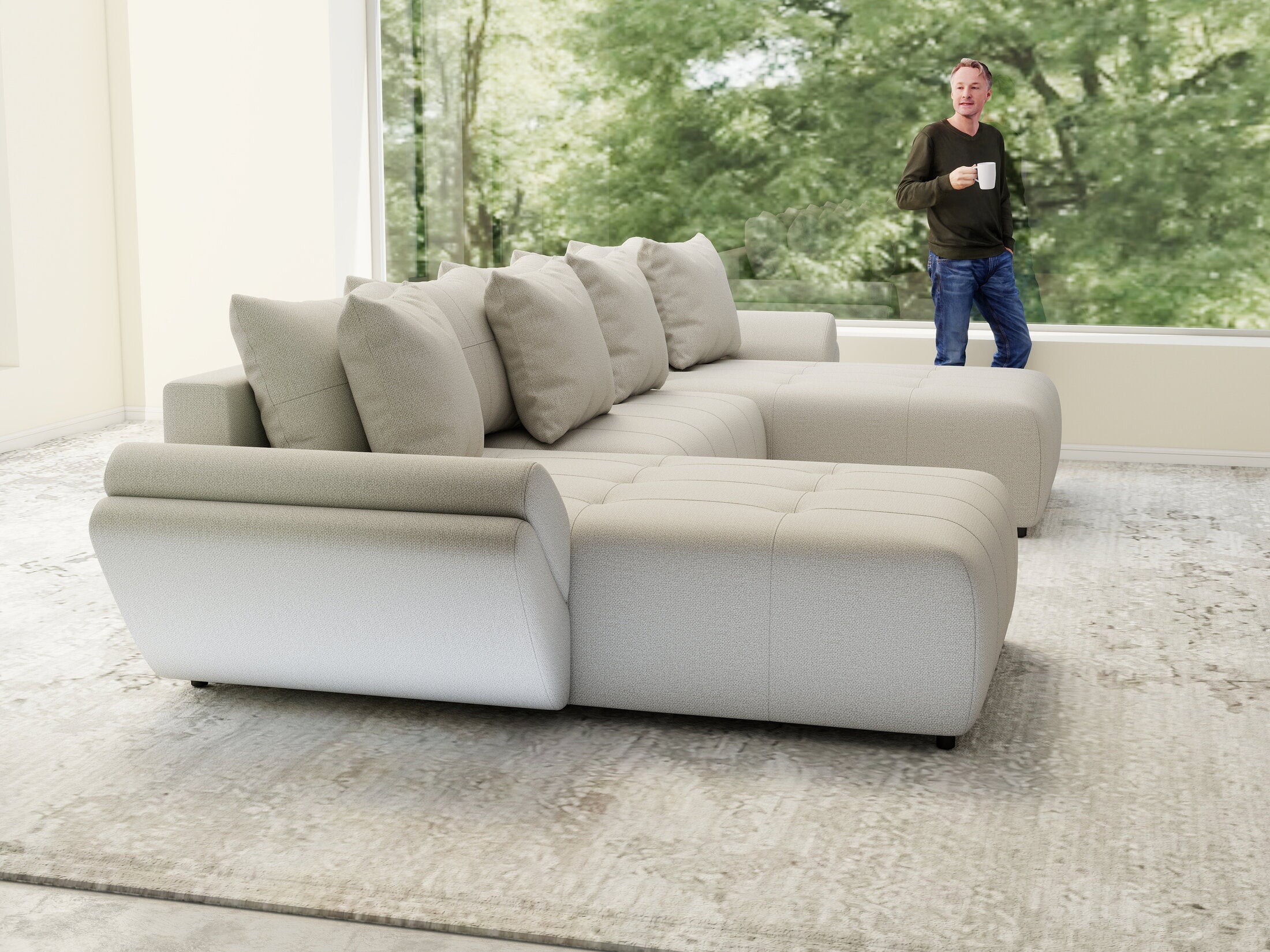 Colțar extensibil dumonde cu ladă de depozitare si sezut confortabil din spuma HR, Berlin U Enjoy Bej 380x180 cm