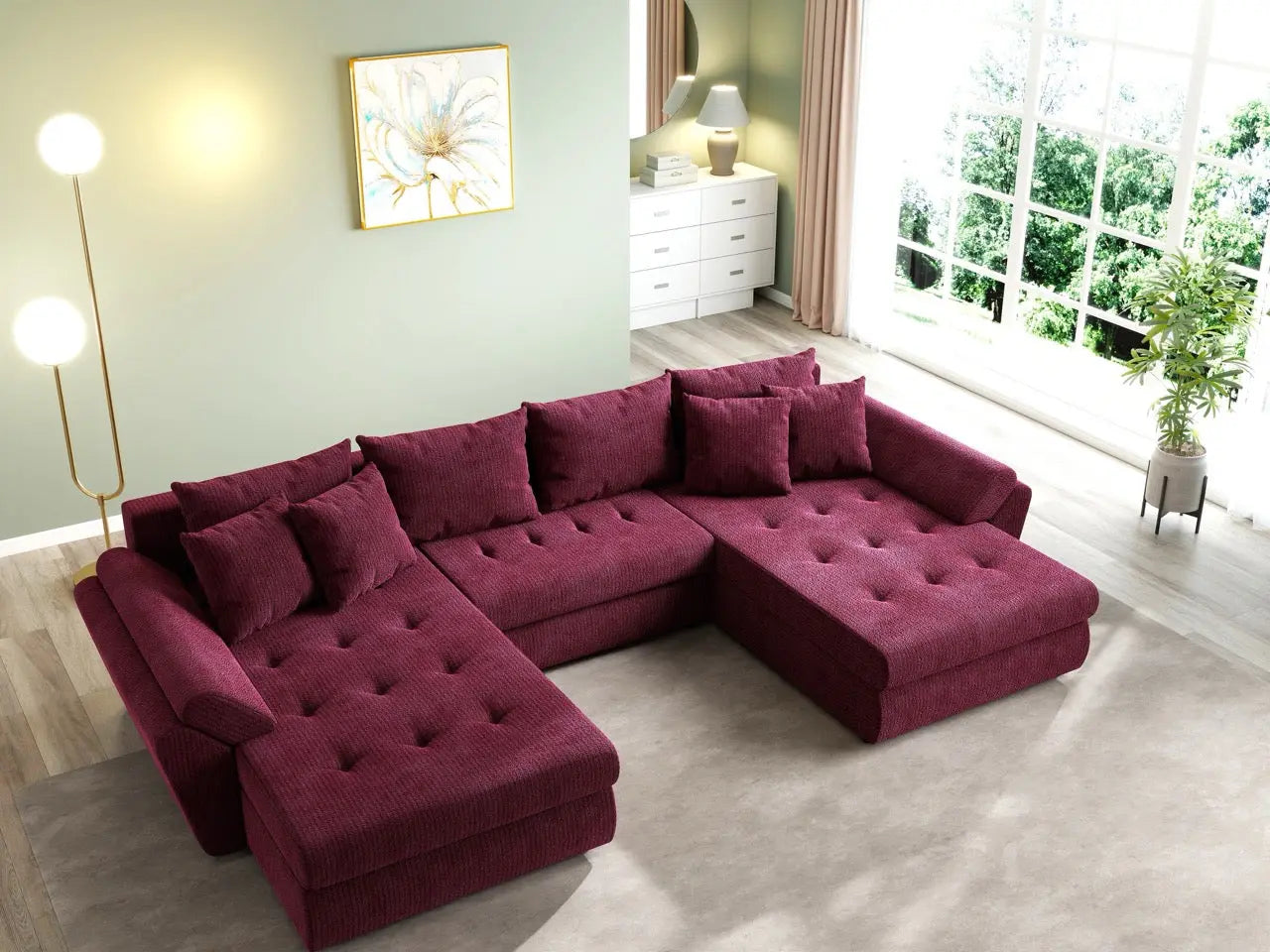 Colțar extensibil dumonde cu ladă de depozitare si sezut confortabil din spuma HR, Loana U Zoom Red 355x185 cm Fabrica