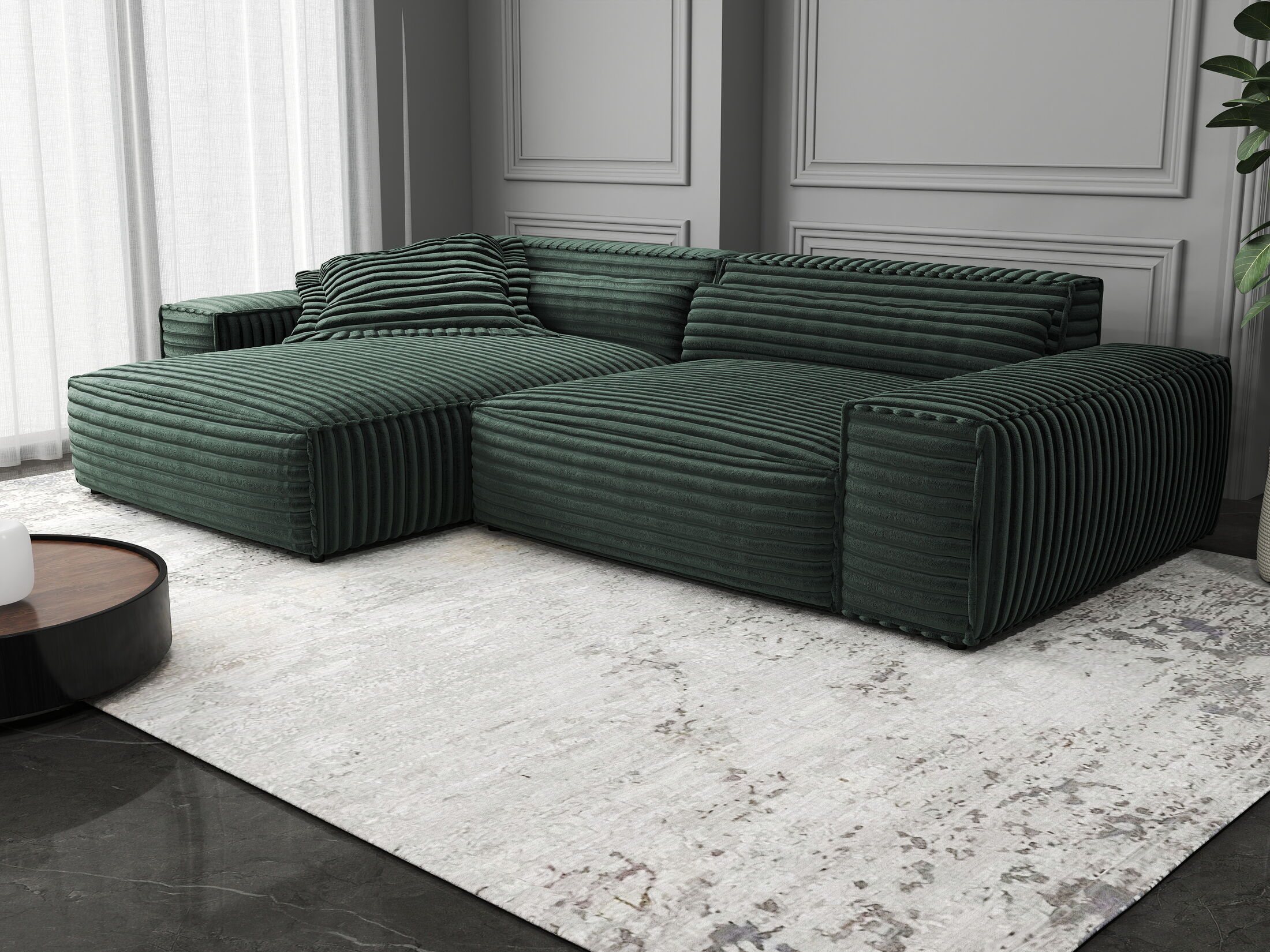 Colțar dumonde cu șezut confortabil din spumă HR, Marvelo Ambience Verde 264x175 cm