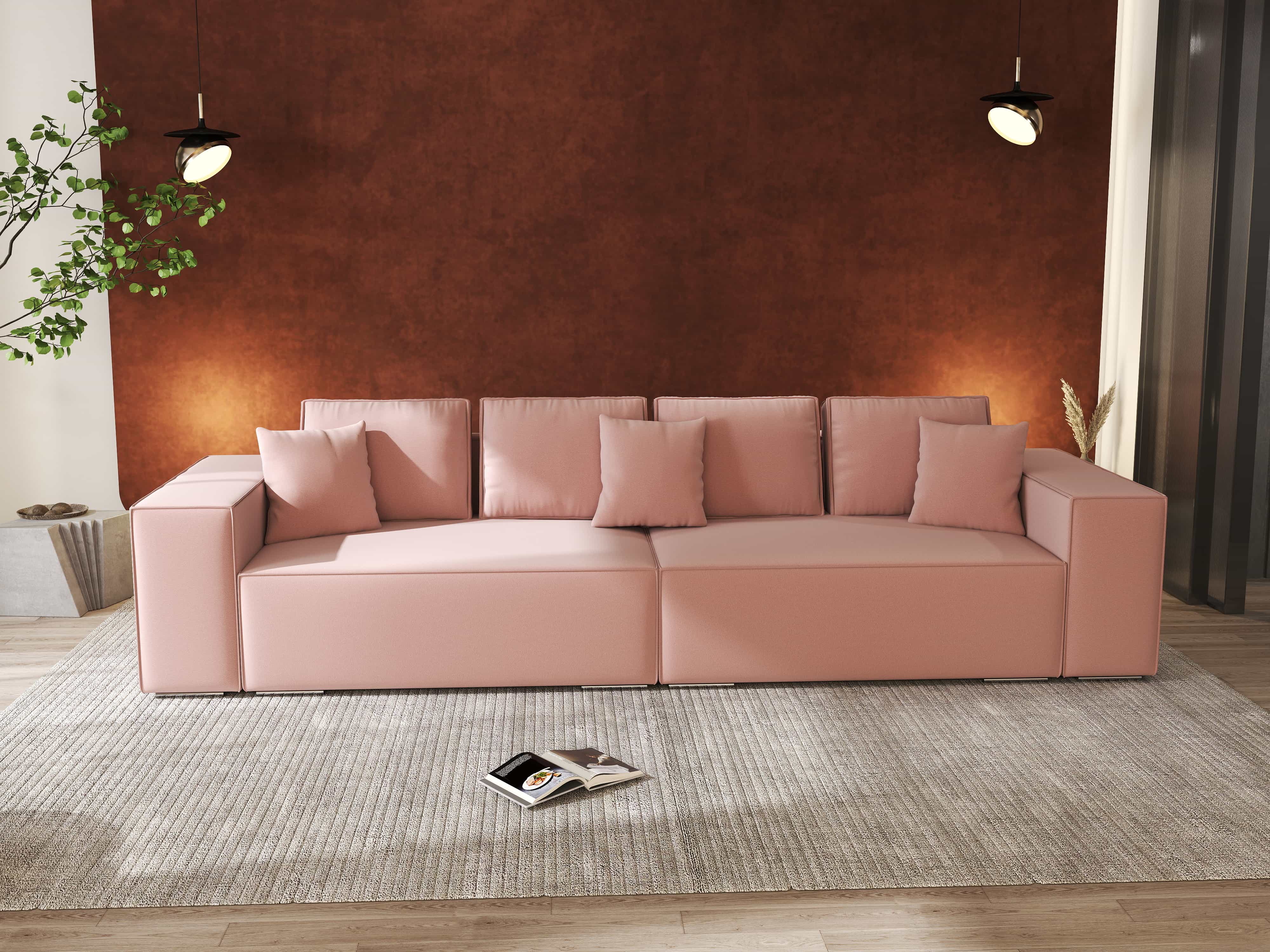 Canapea extensibilă dumonde cu ladă de depozitare si sezut confortabil din spuma HR, Dream Royal Roz 310x100 cm Fabrica