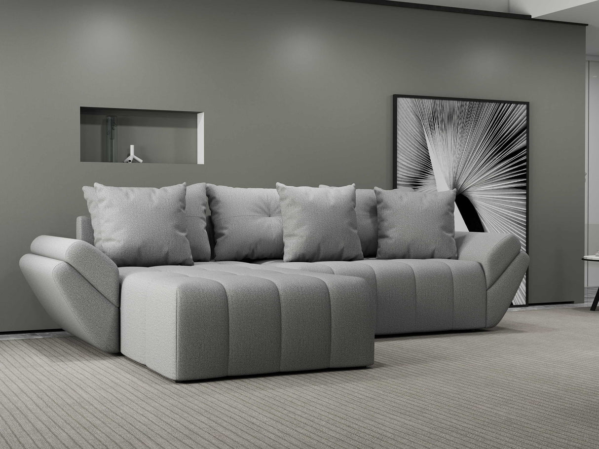 Colțar extensibil dumonde cu ladă de depozitare si sezut confortabil din spuma HR, Berlin Enjoy Gri 280x185 cm Fabrica