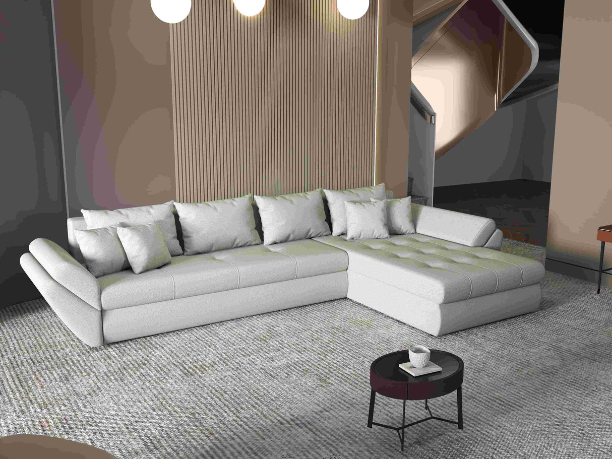 Colțar extensibil dumonde cu ladă de depozitare si sezut confortabil din spuma HR, Loana XL Enjoy Beige II 335x185 cm Fabrica