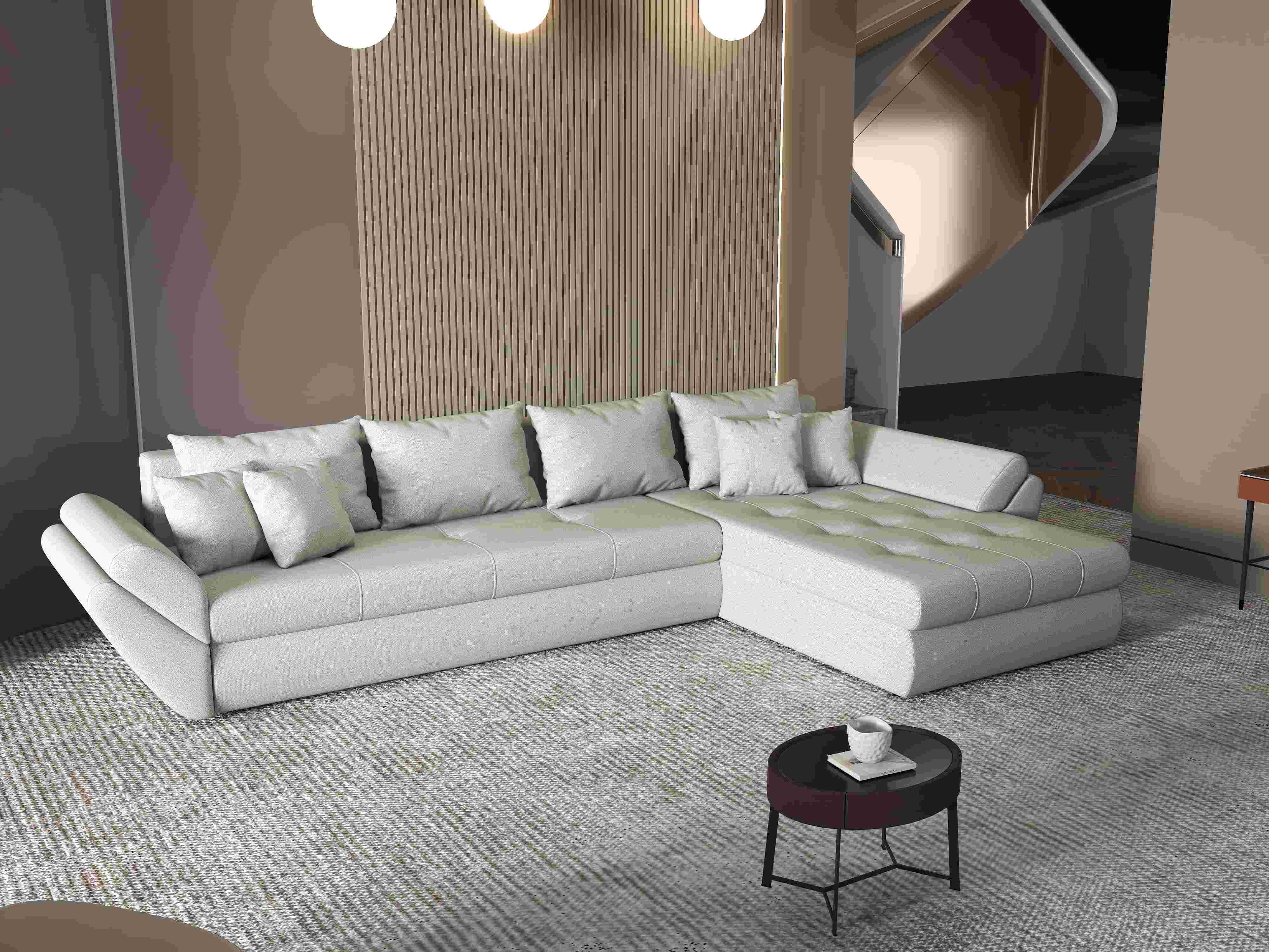 Colțar extensibil dumonde cu ladă de depozitare si sezut confortabil din spuma HR, Loana XL Enjoy Beige II 335x185 cm Fabrica