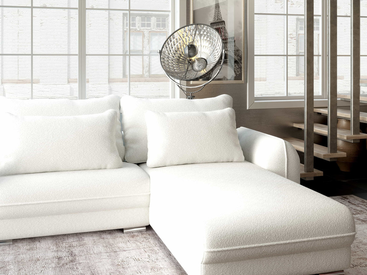 Colțar extensibil dumonde cu ladă de depozitare si sezut confortabil din spuma HR, Denver Euphoria Alb 275x185 cm II Fabrica