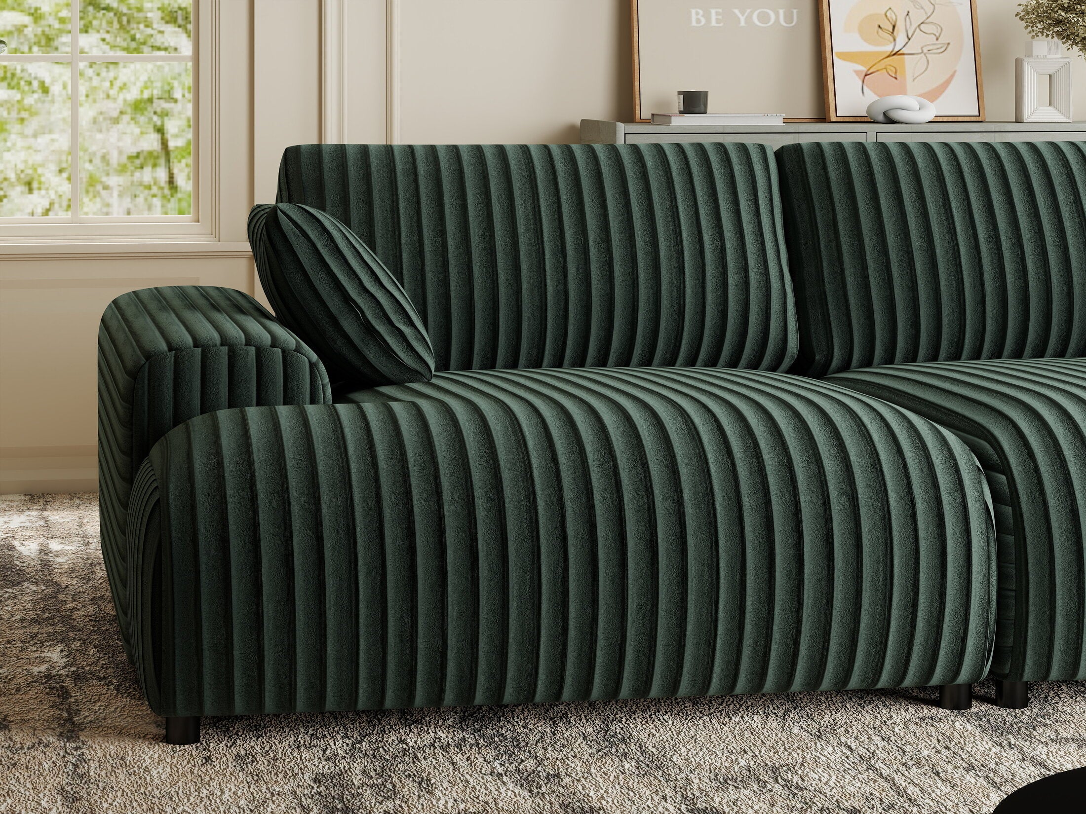 Canapea dumonde cu sezut confortabil din spuma HR, Hudson Ambience Verde 237x144 cm