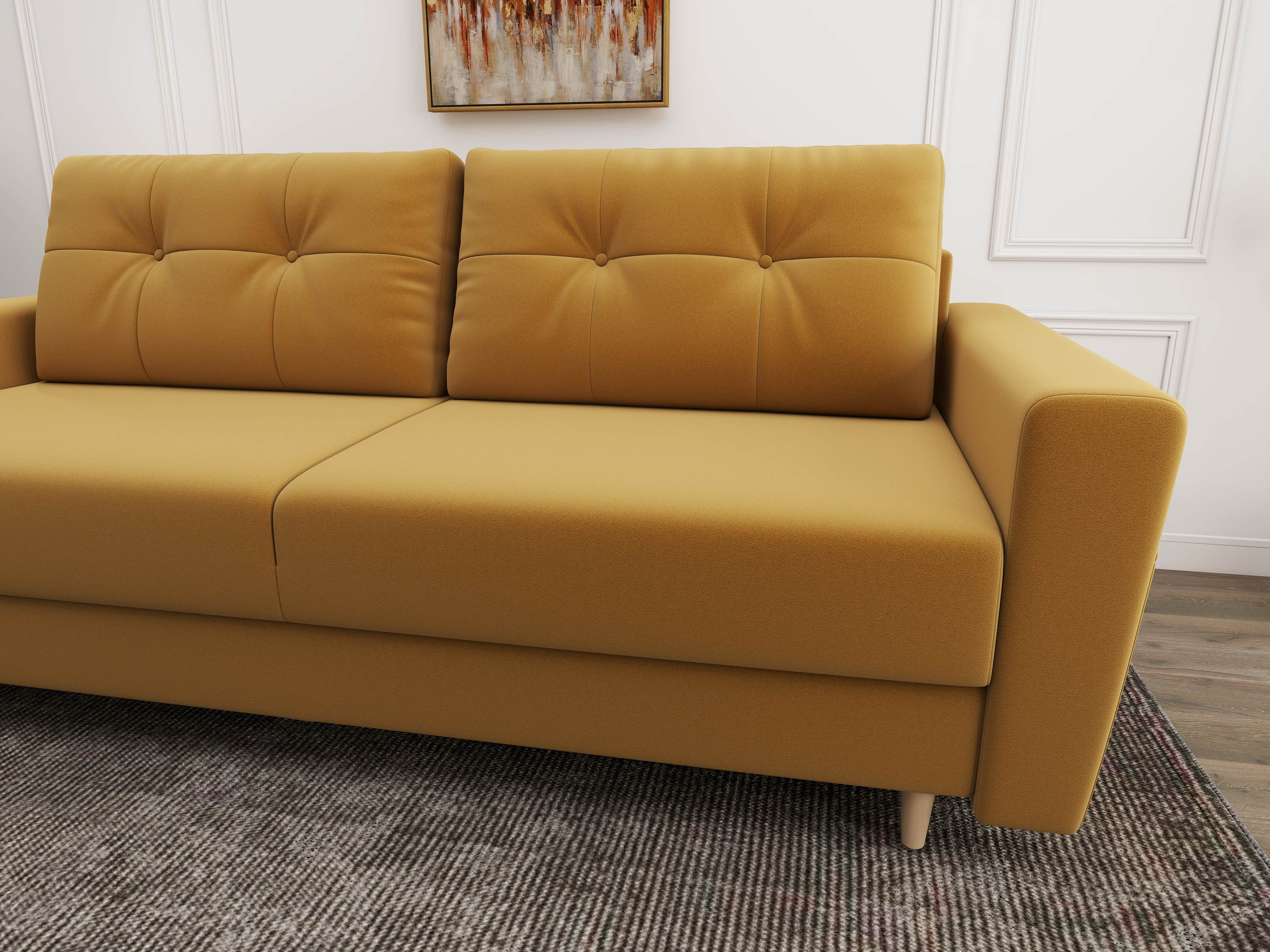 Canapea extensibilă dumonde cu ladă de depozitare si sezut confortabil din spuma HR, Summer Royal Mustar 225x100 cm