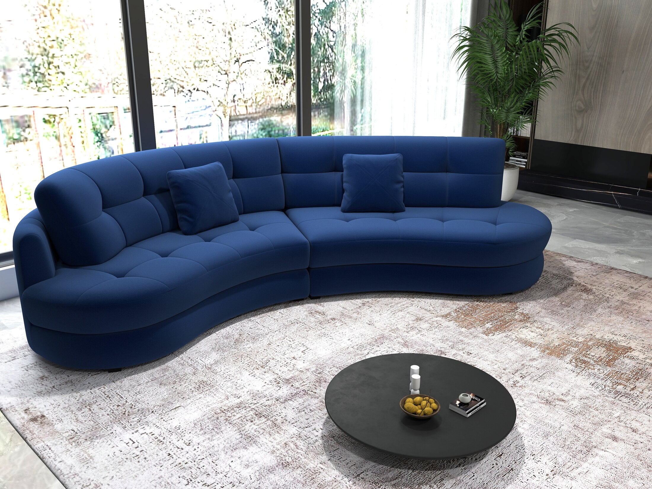 Canapea semirotunda dumonde cu șezut confortabil din spumă HR, Roma  Royal Albastru Navy 300x160 cm