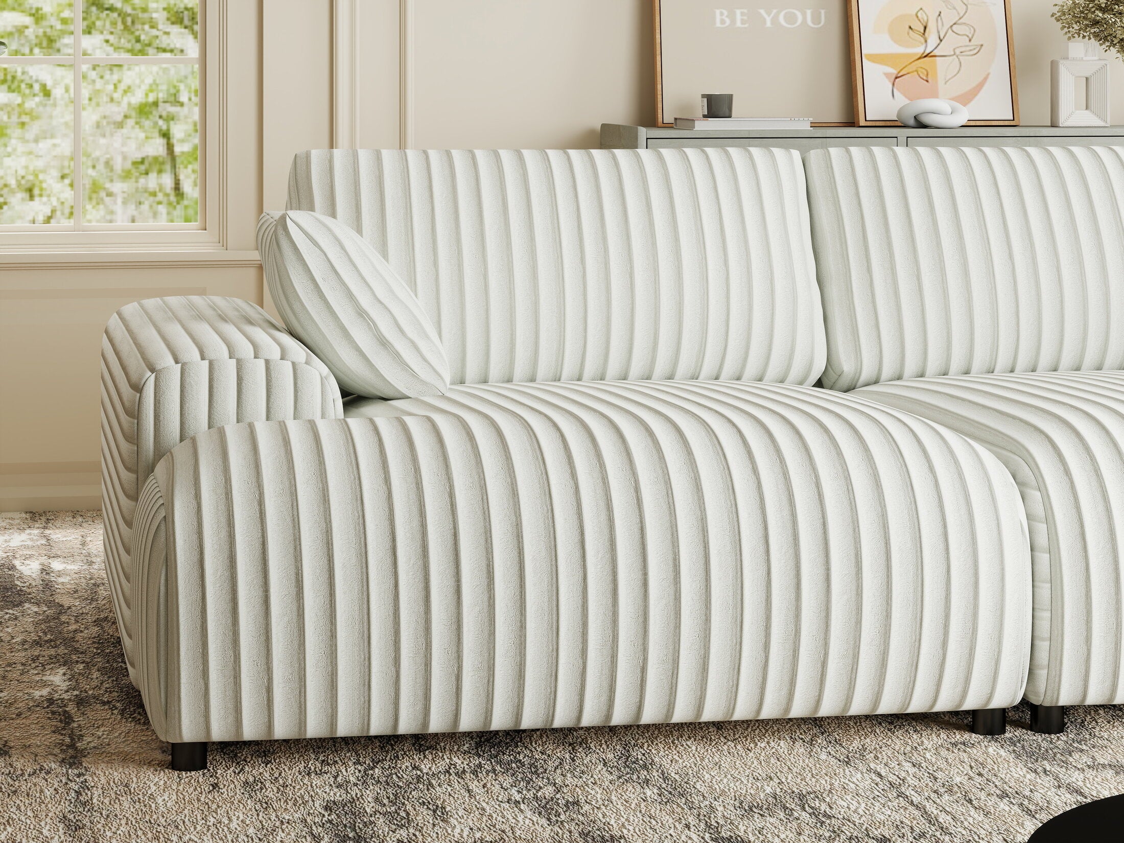 Canapea dumonde cu sezut confortabil din spuma HR, Hudson Ambience Alb 237x144 cm