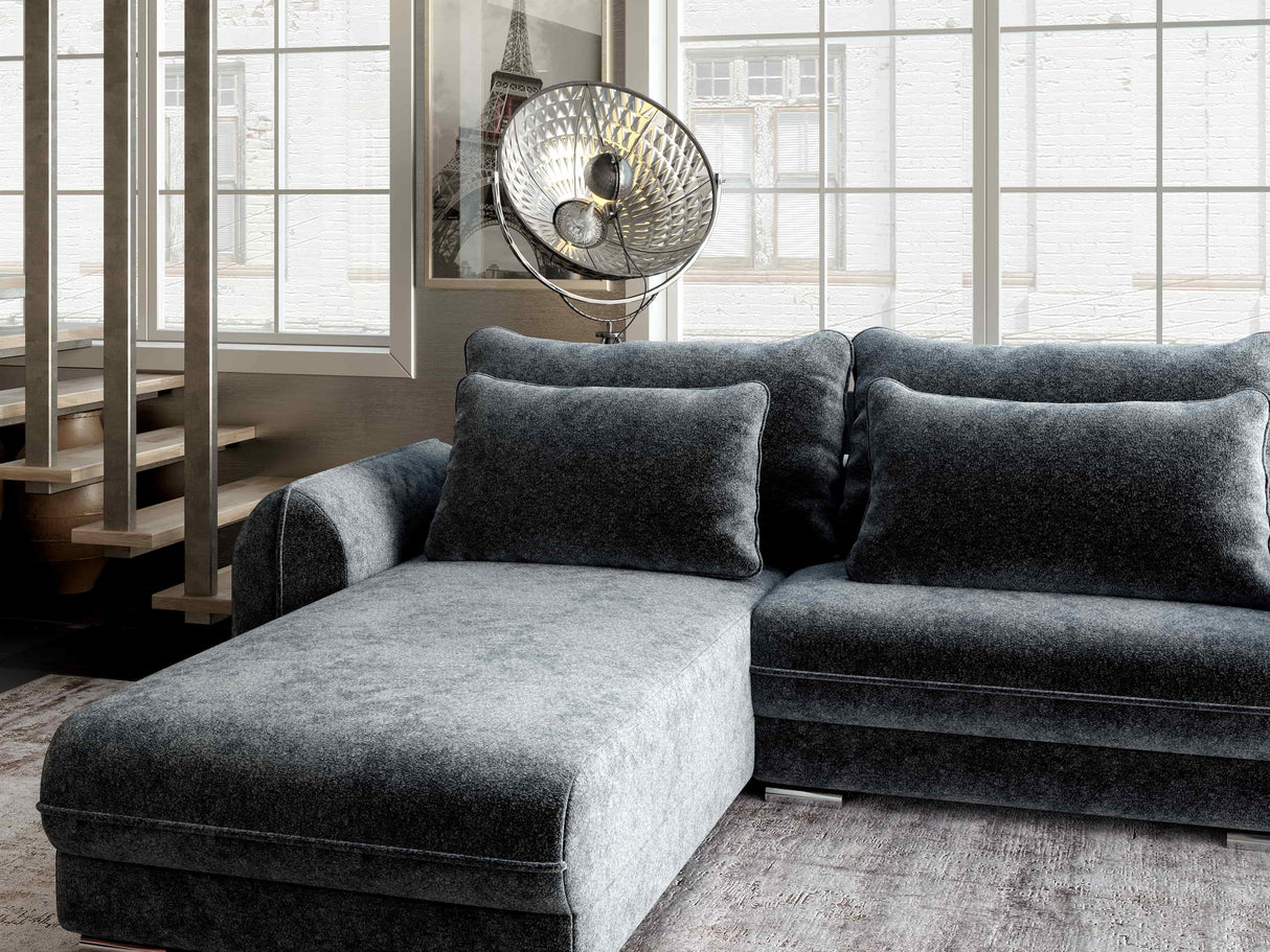 Colțar extensibil dumonde cu ladă de depozitare si sezut confortabil din spuma HR, Denver Euphoria Gri Grafit 275x185 cm Fabrica
