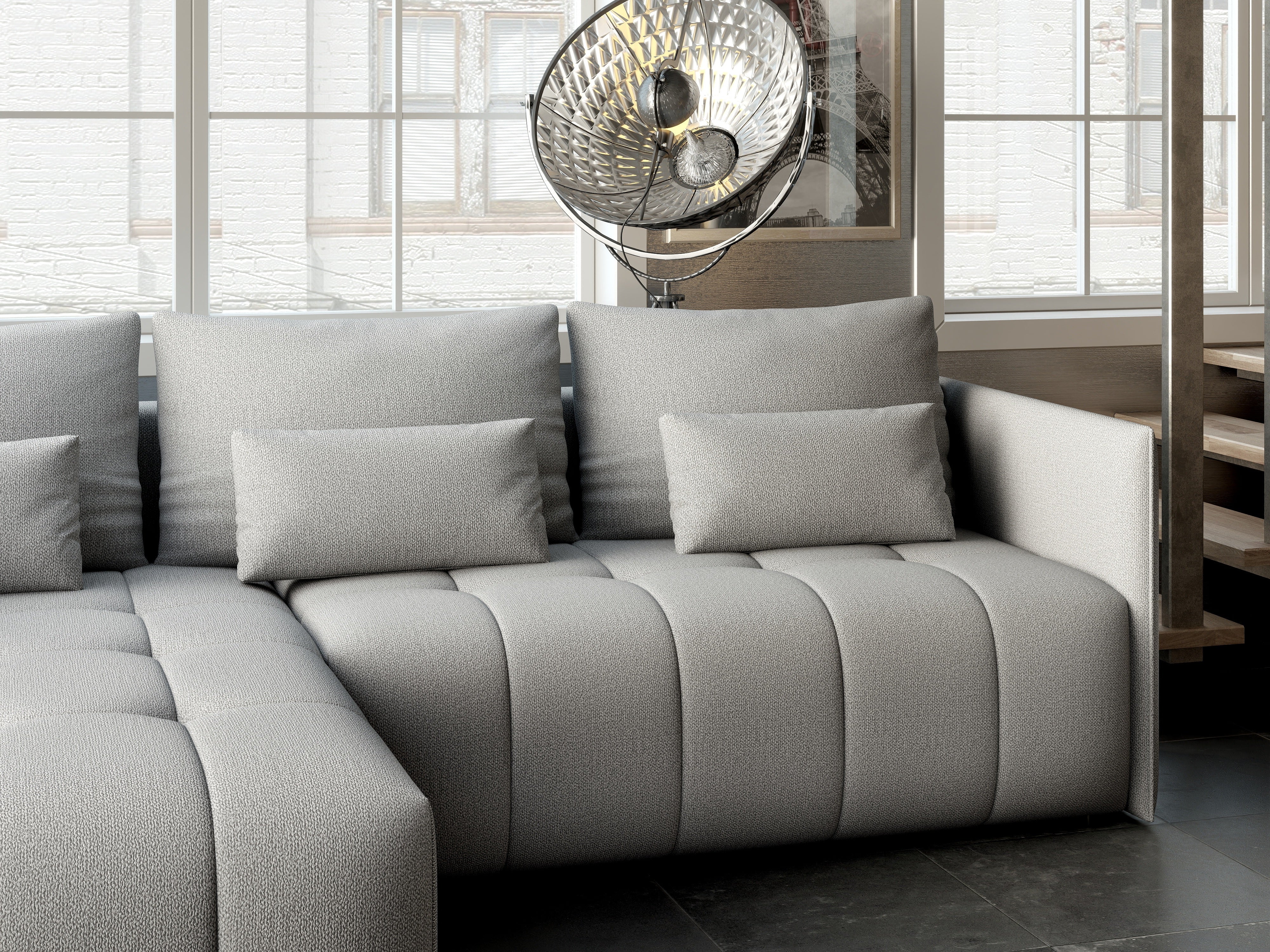 Colțar extensibil dumonde cu ladă de depozitare si sezut confortabil din spuma HR, Malta Grey 235x185 cm Fabrica