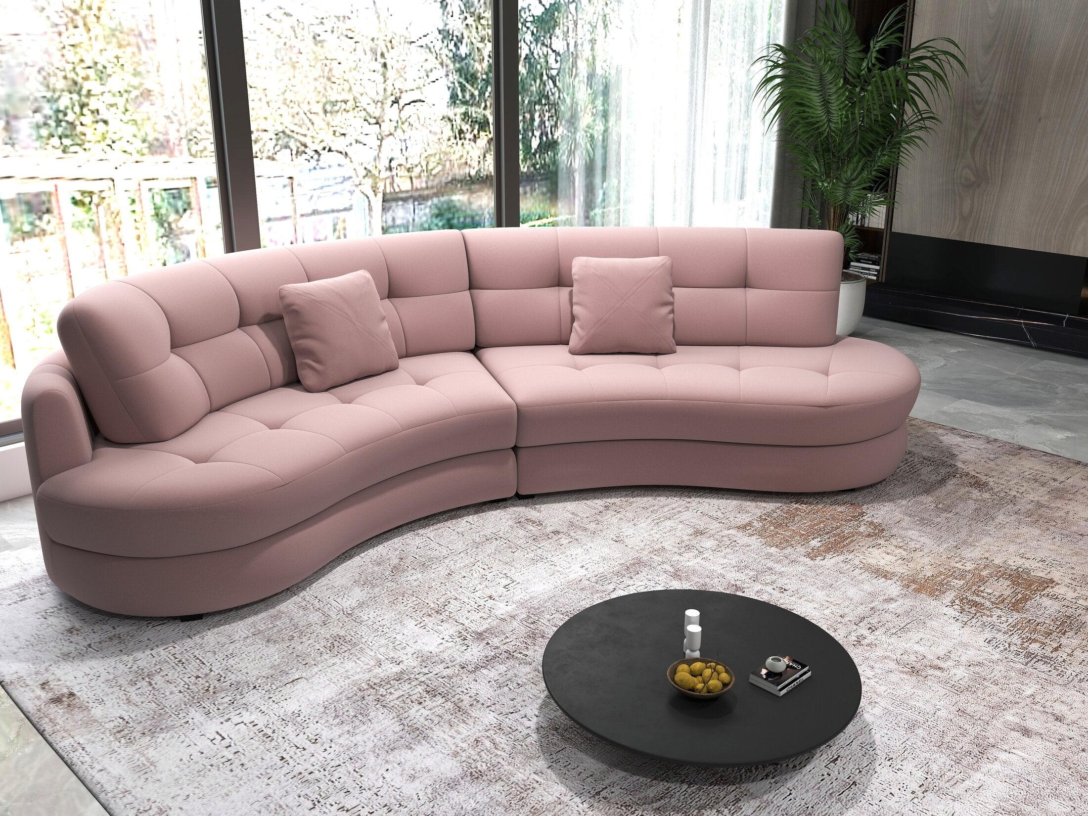 Canapea semirotunda dumonde cu șezut confortabil din spumă HR, Roma  Royal Roz 300x160 cm