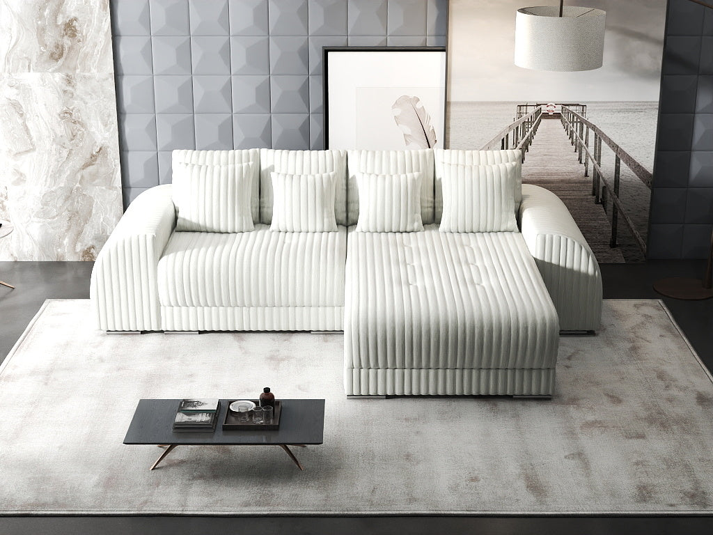 Colțar extensibil dumonde cu ladă de depozitare si sezut confortabil din spuma HR, Verona Ambience Alb II 290x185 cm Fabrica