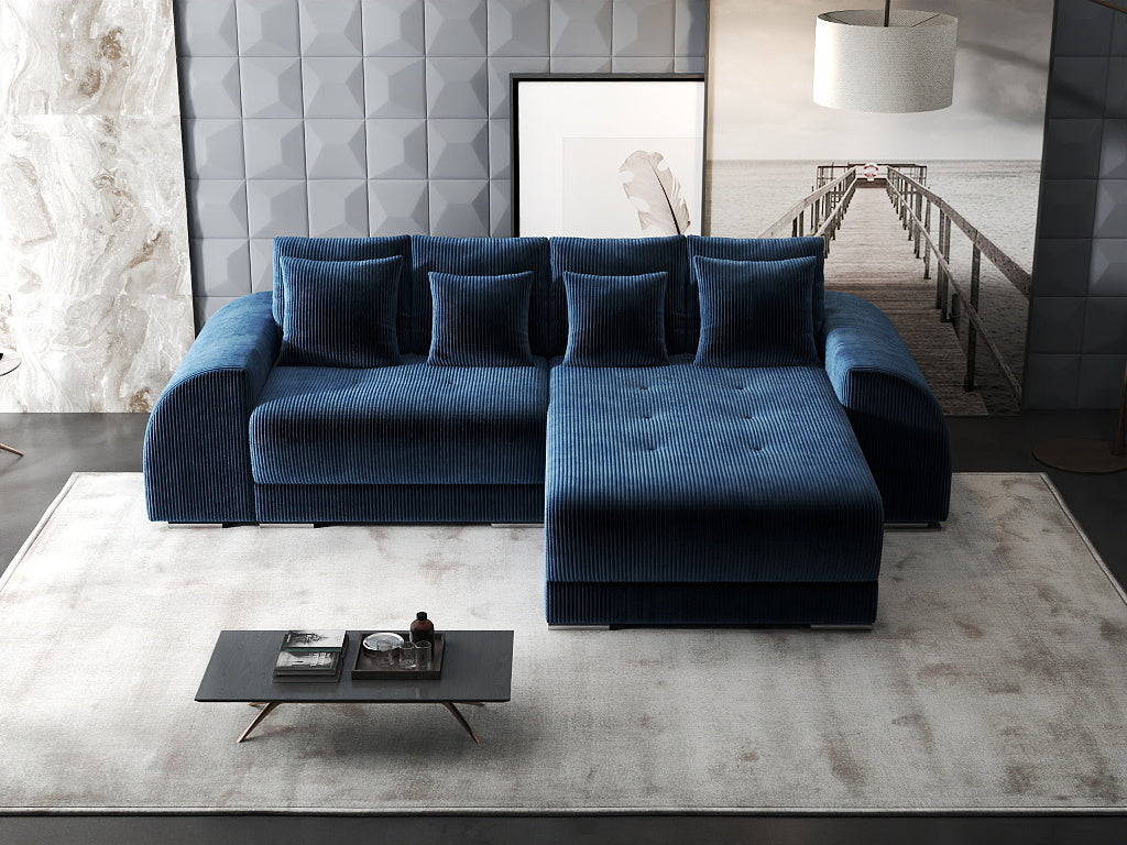 Colțar extensibil dumonde cu ladă de depozitare si sezut confortabil din spuma HR, Verona Zoom Albastru II 290x185 cm Fabrica