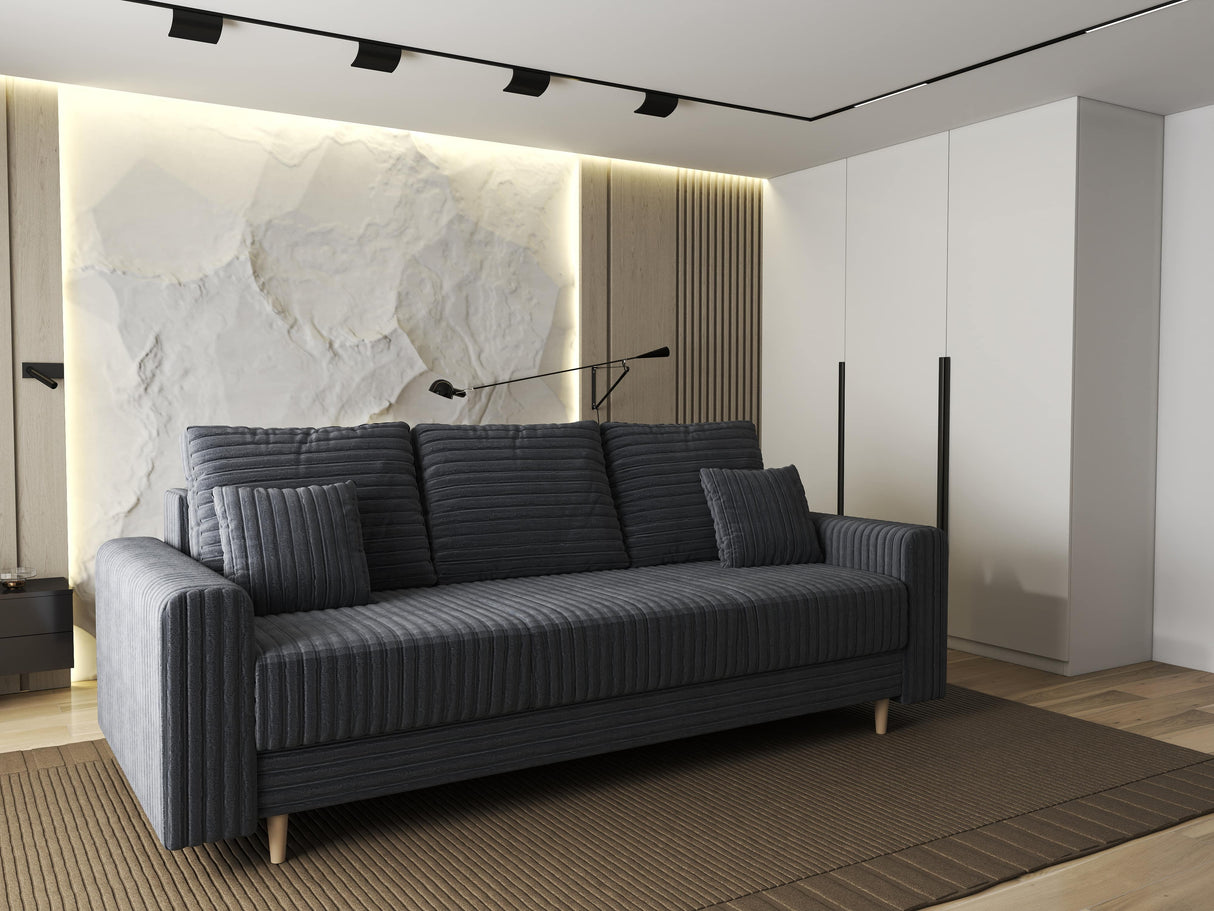 Canapea extensibilă dumonde cu ladă de depozitare si sezut confortabil din spuma HR, Kronos Ambience Gri 210x100 cm fabrica