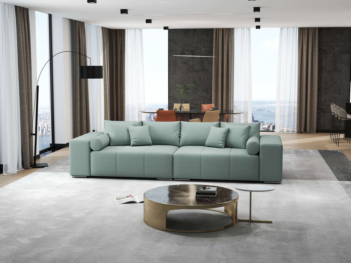 Canapea extensibilă dumonde cu ladă de depozitare si sezut confortabil din spuma HR, Marbela Enjoy Lux Mint XXL 295x100 cm fabrica