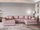 Colțar extensibil dumonde cu ladă de depozitare si sezut confortabil din spuma HR, Loana Enjoy Roz U 355x185 cm Fabrica