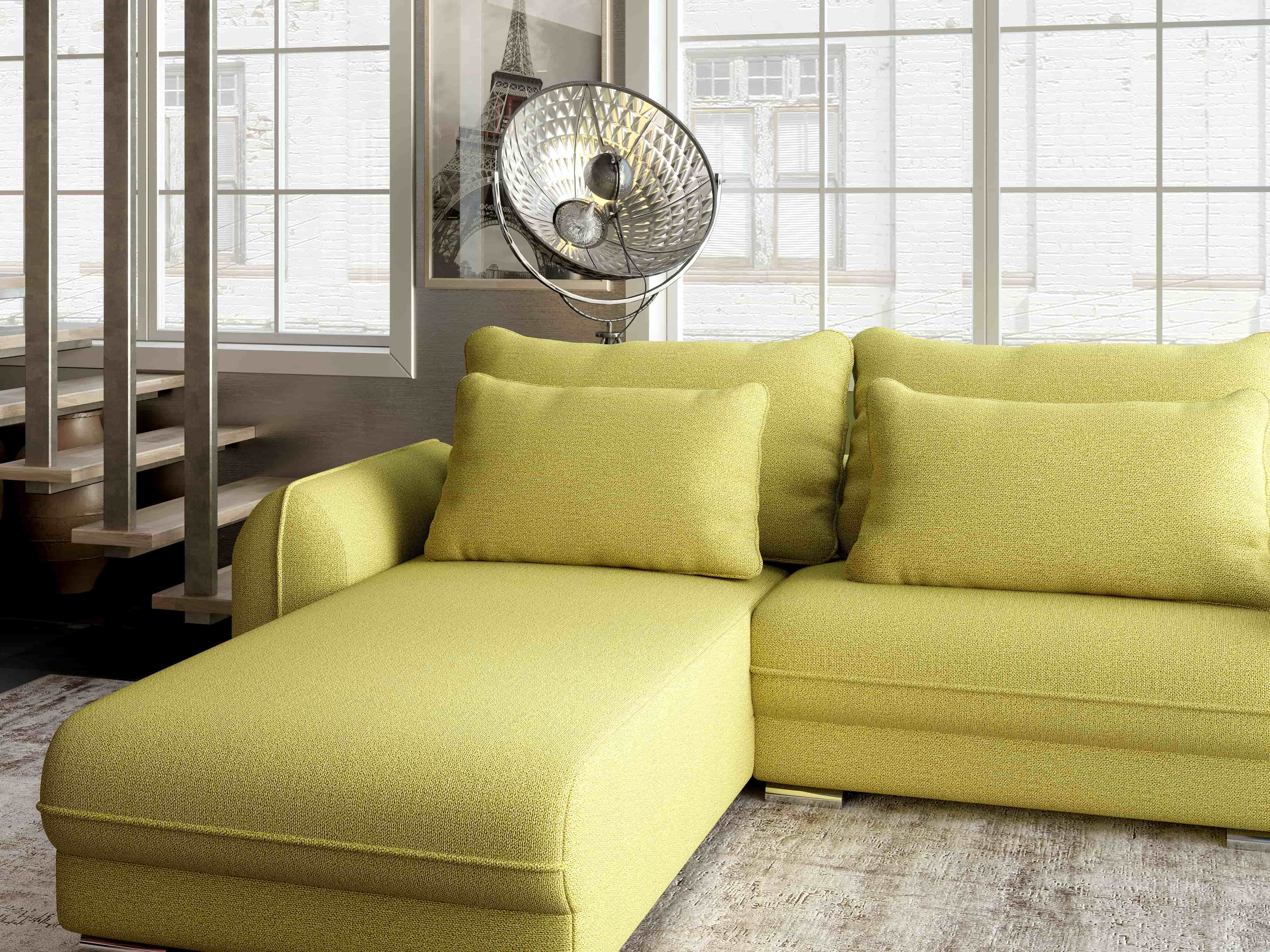 Colțar extensibil dumonde cu ladă de depozitare si sezut confortabil din spuma HR, Denver Enjoy Verde 275x185 cm Fabrica
