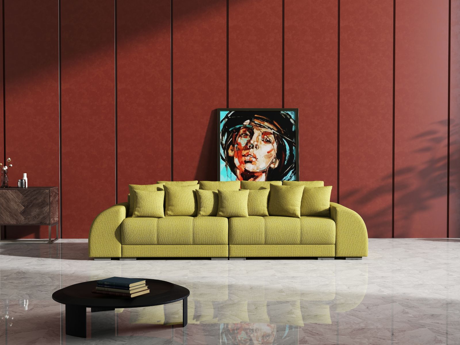 Canapea extensibilă dumonde cu 2 lăzi de depozitare si sezut confortabil din spuma HR, Big Sofa Verona Enjoy Lux Green 310x100 cm Fabrica