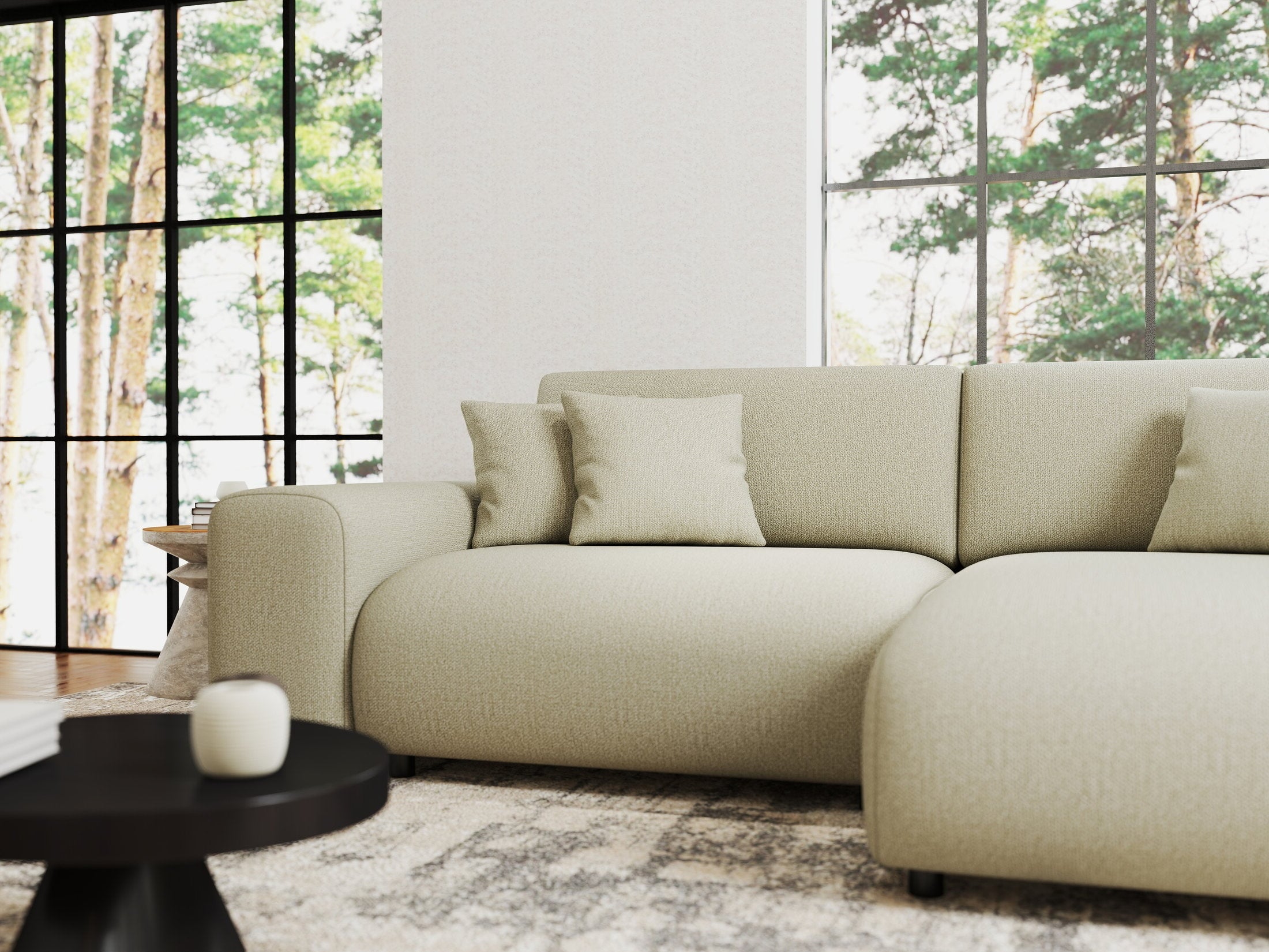 Colțar extensibil dumonde cu ladă de depozitare si sezut confortabil din spuma HR, Sarina Enjoy Bej 255x168 cm II