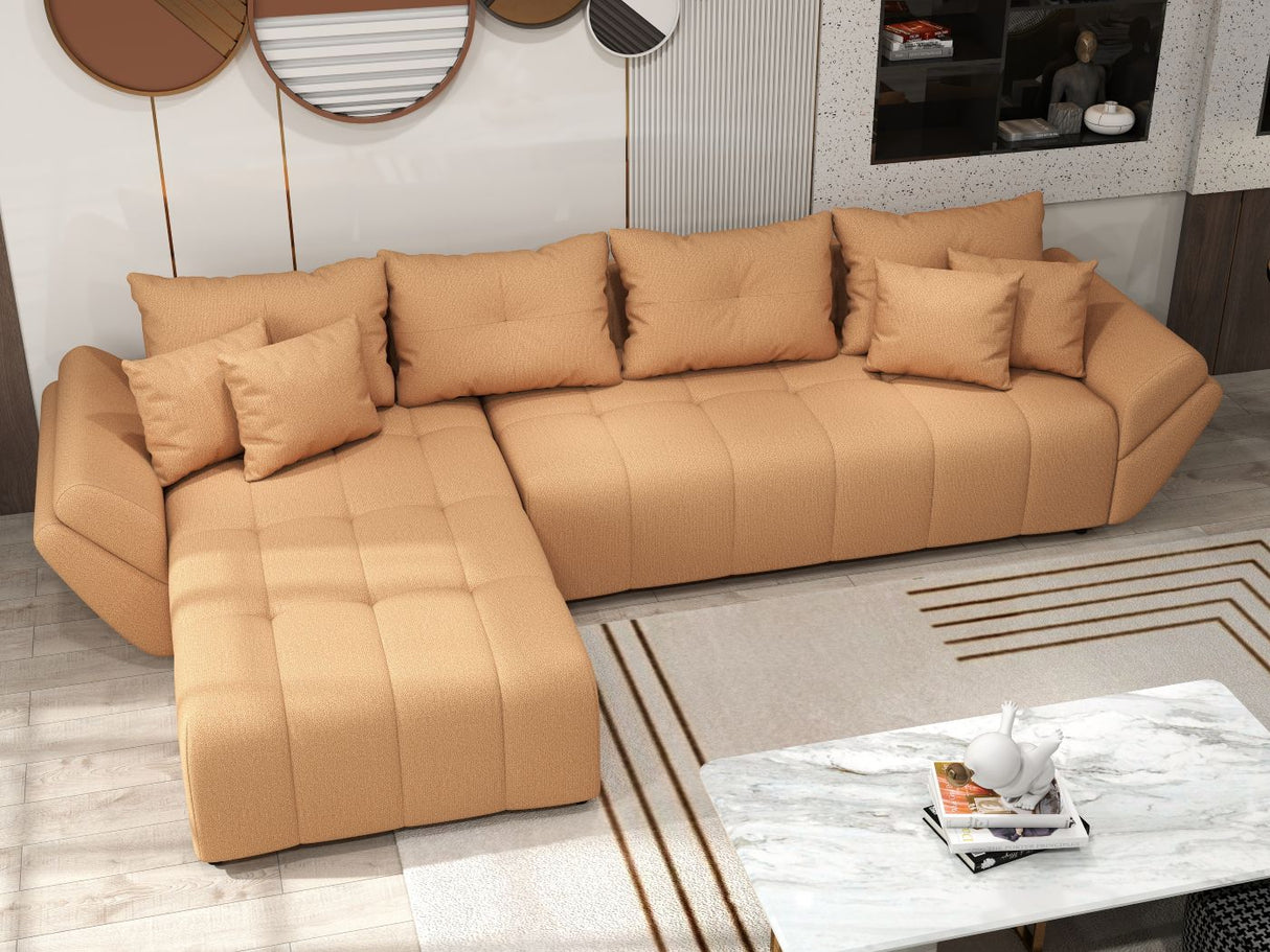 Colțar extensibil dumonde cu ladă de depozitare si sezut confortabil din spuma HR, Berlin XL Enjoy Lux Mango 350x185 cm