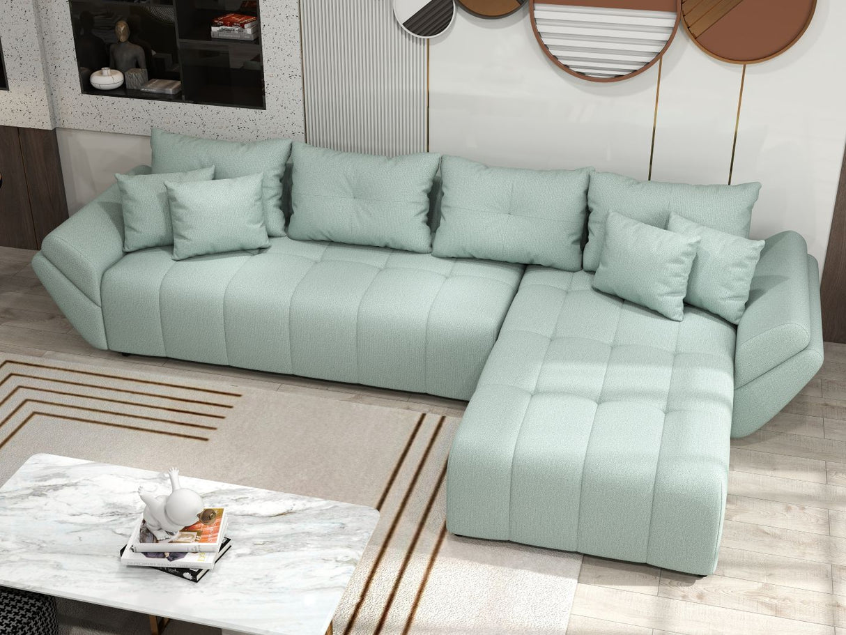 Colțar extensibil dumonde cu ladă de depozitare si sezut confortabil din spuma HR, Berlin XL Enjoy Lux Mint 350x185 cm II