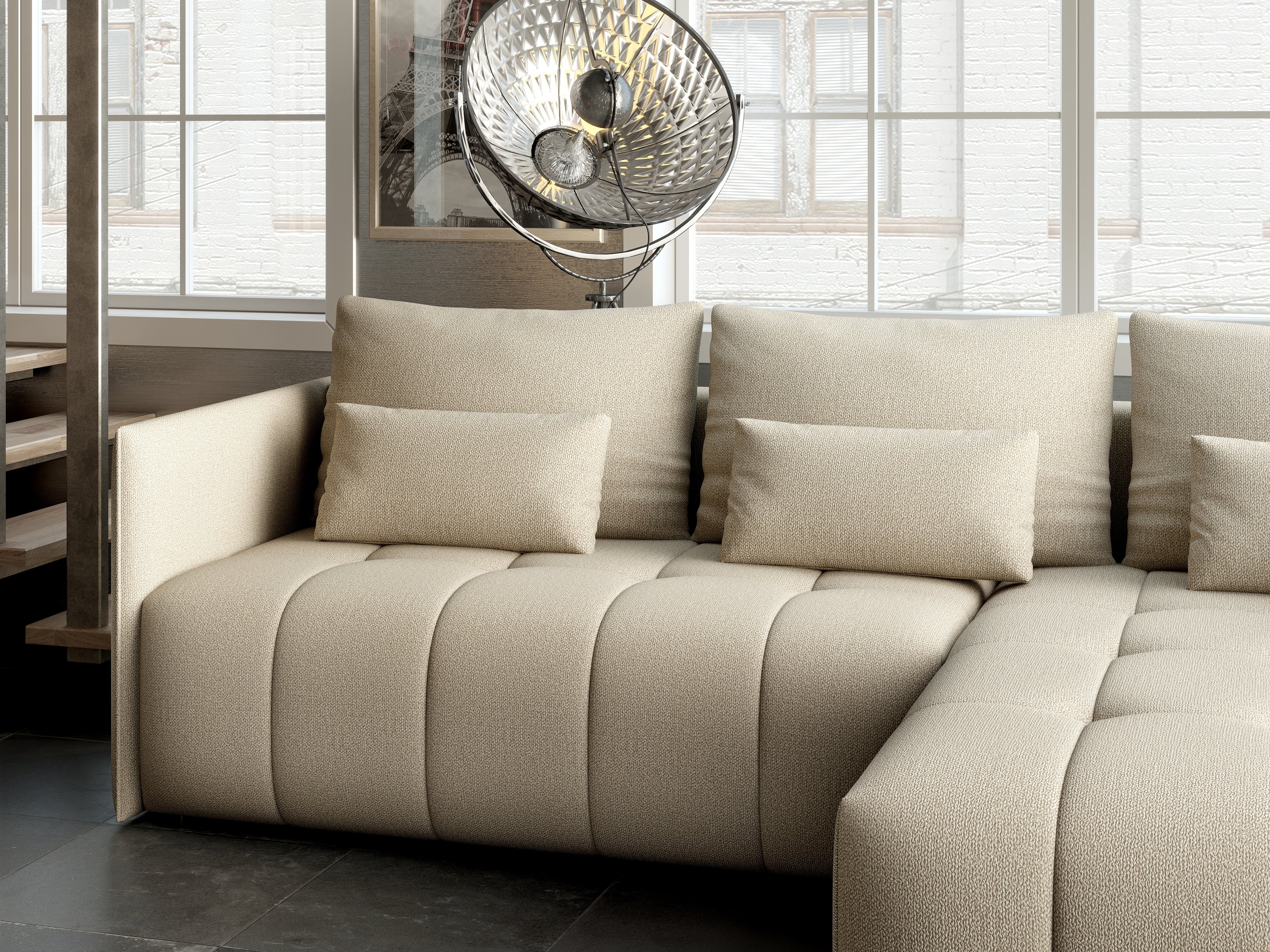 Colțar extensibil dumonde cu ladă de depozitare si sezut confortabil din spuma HR, Malta Bej II 235x185 cm Fabrica
