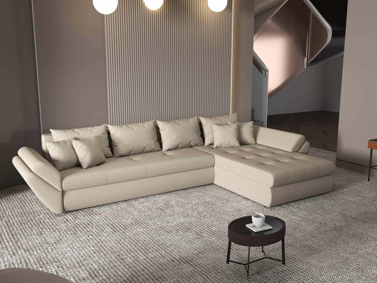 Colțar extensibil dumonde cu ladă de depozitare si sezut confortabil din spuma HR, Loana XL Enjoy Bej II 335x185 cm Fabrica