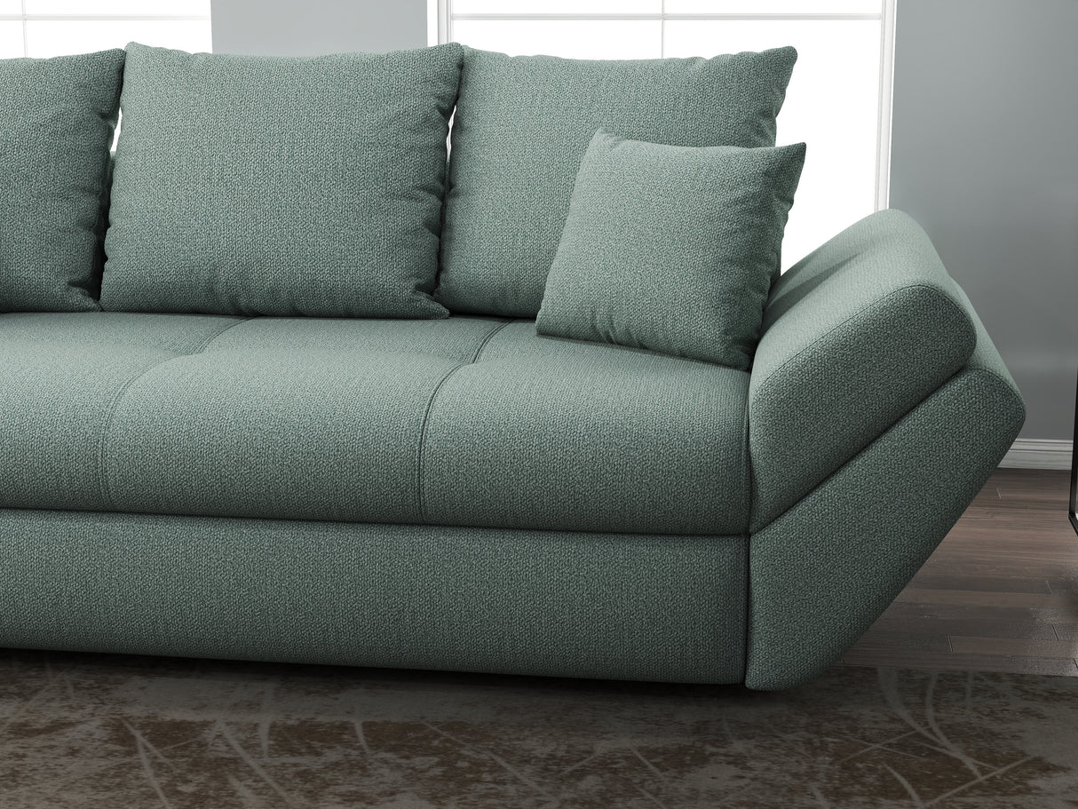 Canapea extensibilă dumonde cu ladă de depozitare si sezut confortabil din spuma HR, Loana Mint 250x100 cm Fabrica